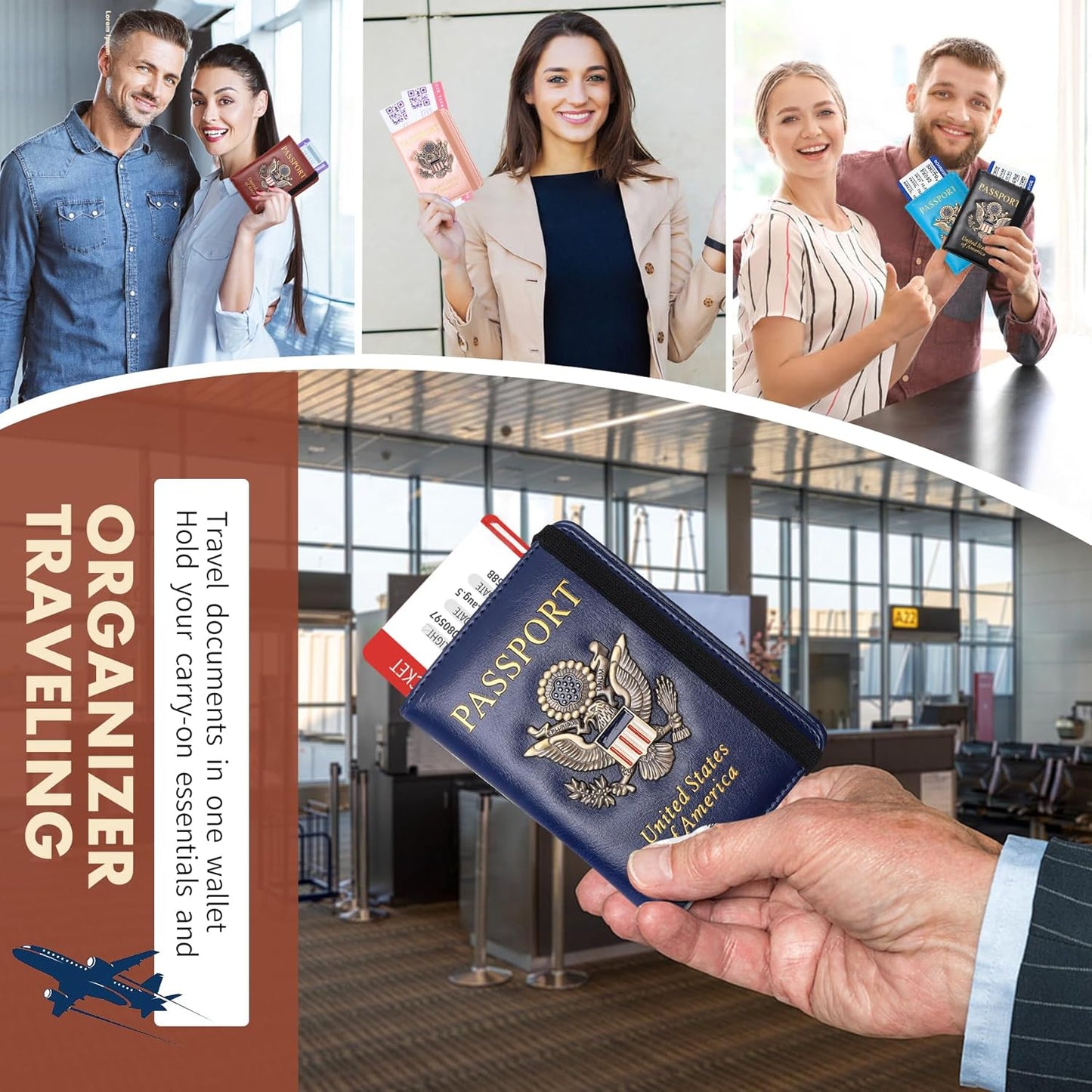 2 pieces Passport Holder and Card Slot Combo RFID Blocking Leather Family Travel Passport Wallet Travel Accessories for Men Women (Blue and black)