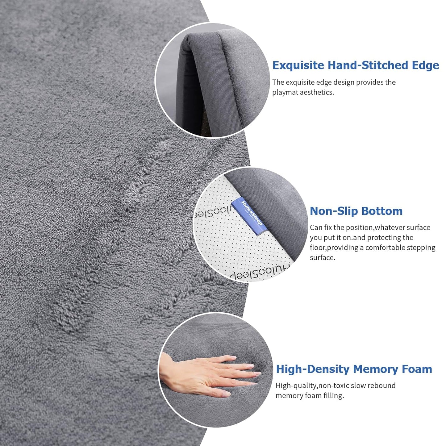 Baby Play Mat for Floor,1.3" Thick Memory Foam Tummy Time Mats,79"×118" Extra Large Non Slip Crawling Mat for Toddlers,Infants,Kids,Yoga Mat,Tatami Style for Living Room(Dark Gray)