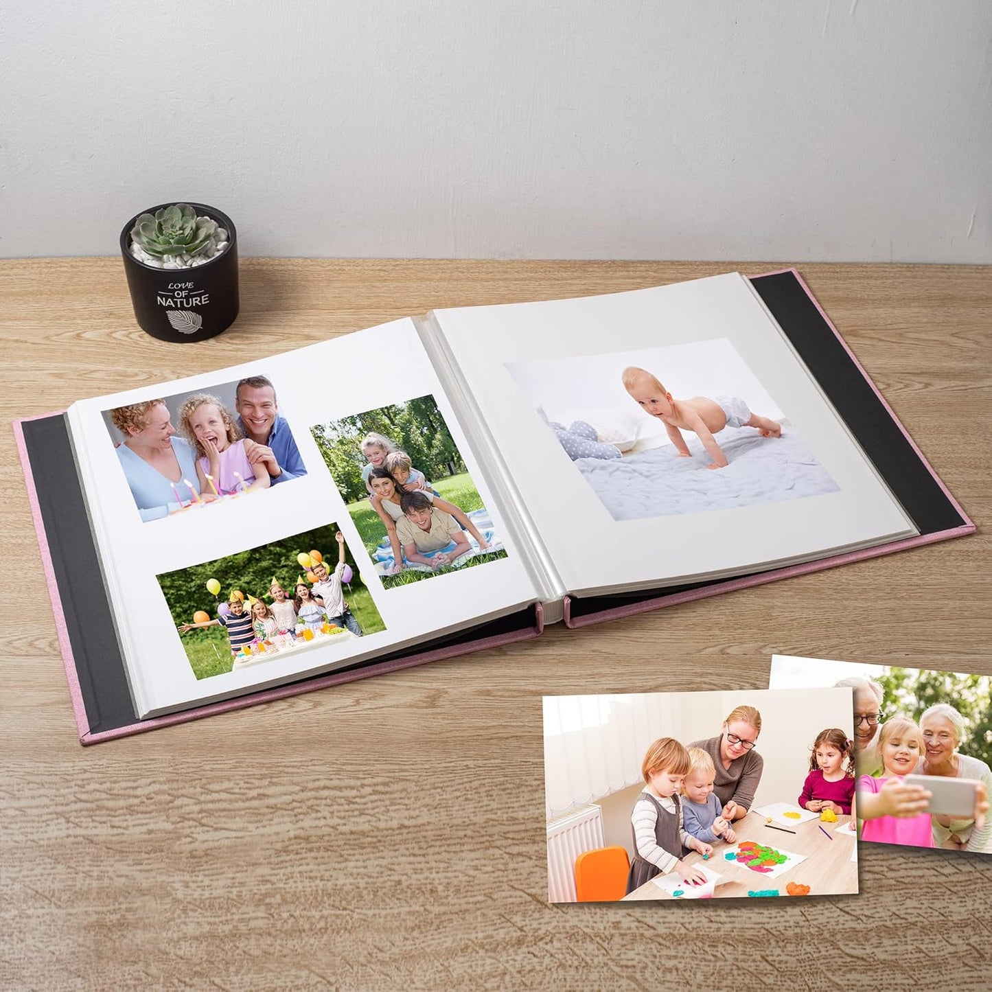 Large Photo Album Self Adhesive Scrapbook Album for 4×6 8×10 Pictures DIY Magnetic Linen Cover Album 60 Pages for Family Wedding Gifts with Metal Pen and Plastic Board
