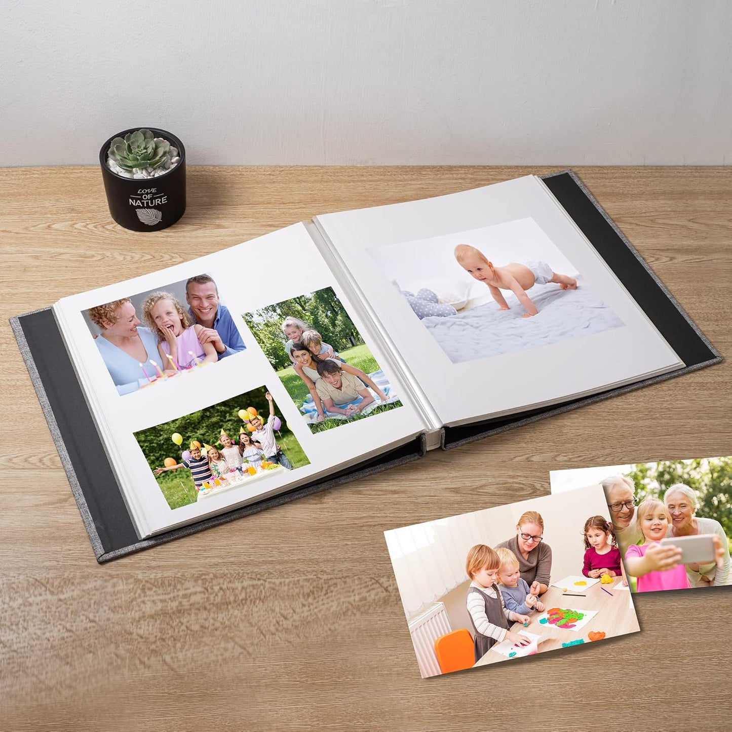 Large Photo Album Self Adhesive Scrapbook Album for 4×6 5×7 8×10 Pictures DIY Magnetic Linen Cover Album 40 Pages for Family Wedding Gifts with Metal Pen and Plastic Board