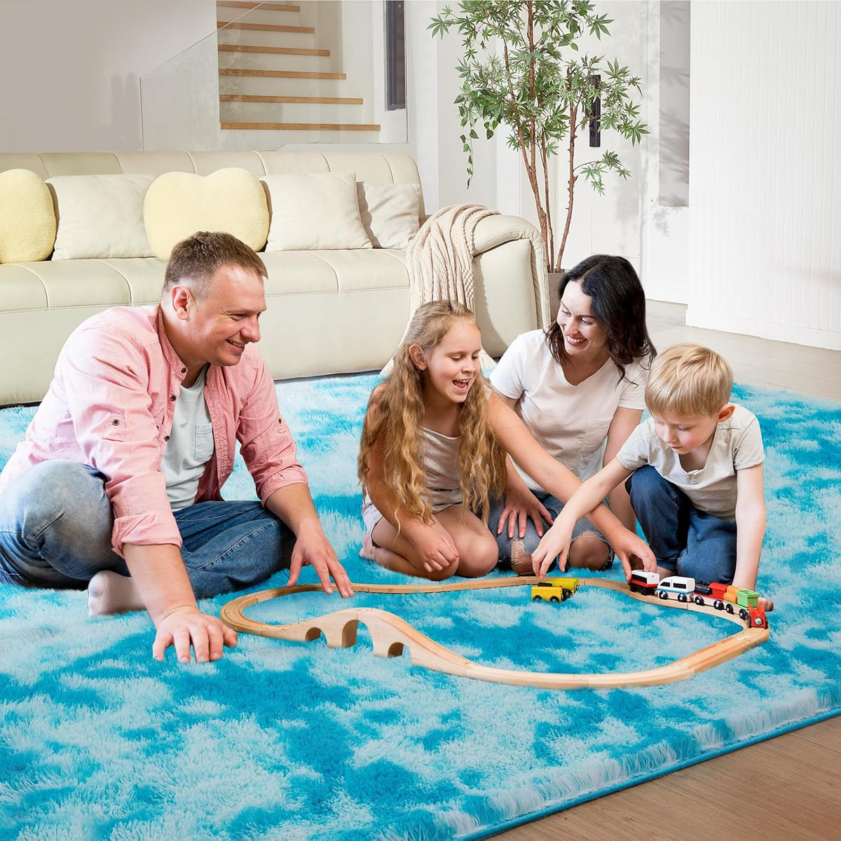 Ultra Soft Rug for Living Room, 4X6 Fluffy Shag Area Rug for Bedroom, Modern Shaggy Carpets Fuzzy Rug for Teens Dorm Nursery Home Decor Aesthetic, Upgrade Anti-Skid Durable, Tie-Dyed Blue