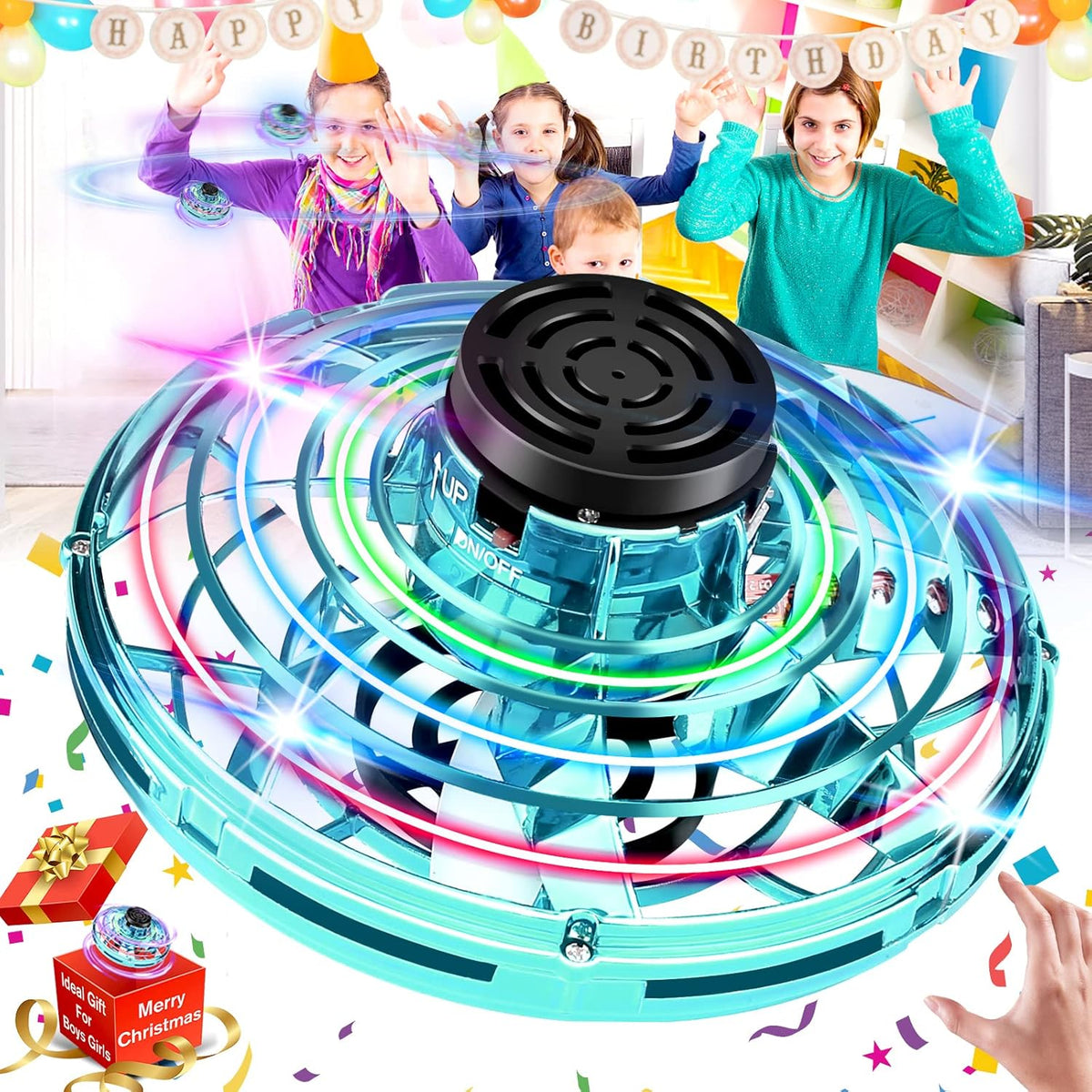 Hand Operated Mini Drone for Kids - LED UFO Flying Orb Ball, Rechargeable Mini Fidget Spinner Toy for Indoor Outdoor,Christmas Birthday Party Gifts for Girls Boys (Green)