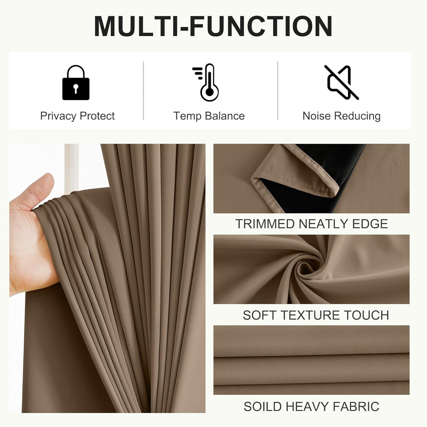 NICETOWN 100% Blackout Curtains for Bedroom 84 inch Long Thermal Insulated Blackout Curtains for Living Room, Energy Saving Grommet Drapes for Patio Door (1 Pair, Khaki, 42W x 84L)