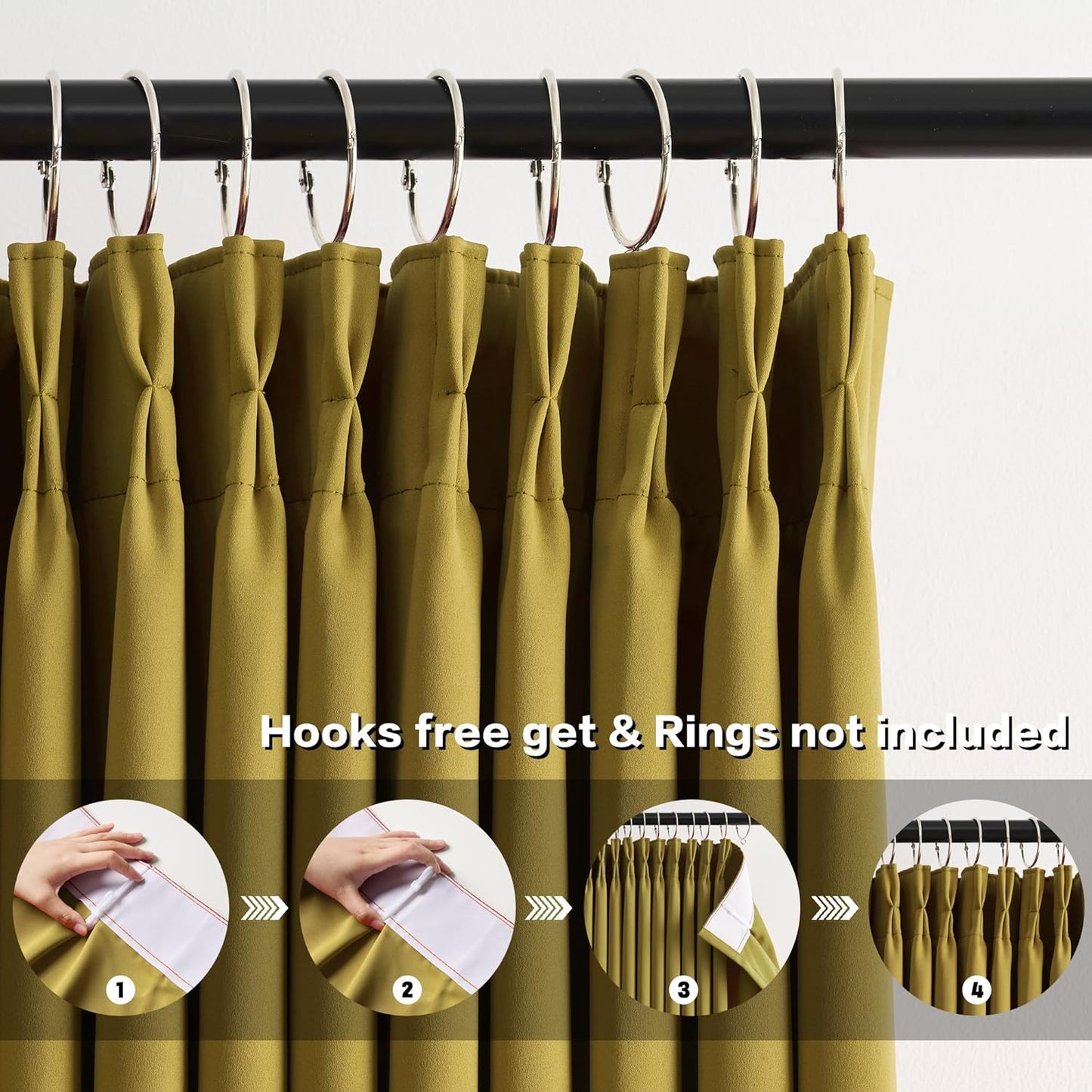 KEQIAOSUOCAI Yellow Pinch Pleated Curtains 108 Inch Length 2 Panels Set Noise Cancelling Window Drapes for Nursery Bedroom Living Room 40x108