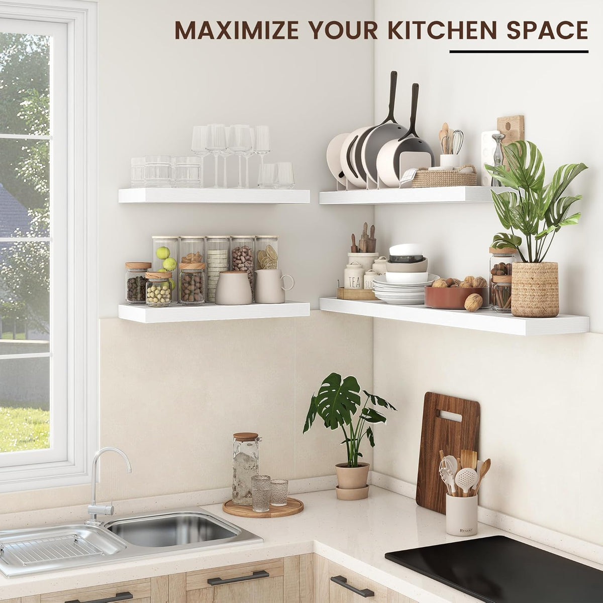 Floating Shelves for Wall, 2 Large Wall Mounted Shelves with Invisible Brackets, Long Wood Floating Wall Shelf Shelves for Living Room, Bedroom, Kitchen, (White, 36" W x 9" D x 1.5" H)