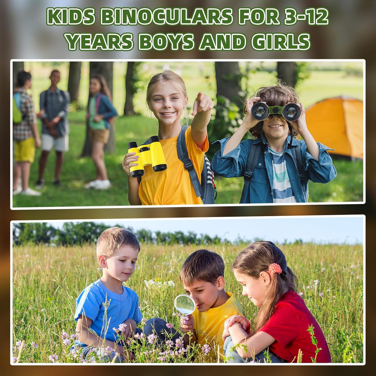 Wettarn 24 Pack Kid Mini Compact Binocular Compass Magnifying Glass Set for 3-12 Years Boy Girl Toddler Small Telescope Binocular for Kid Bird Watching Camping Hiking Exploring Outdoor Play