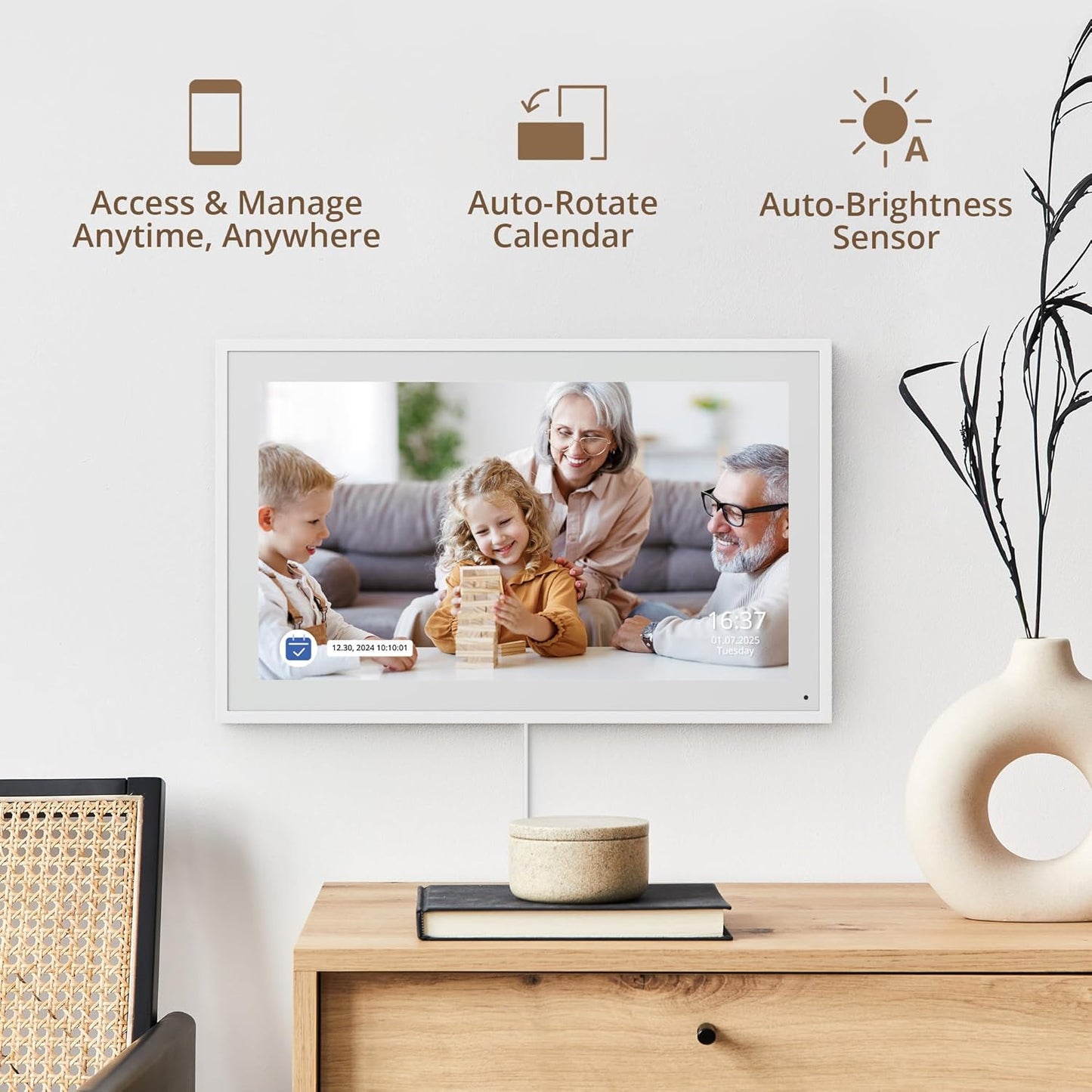 Digital Calendar 15.6" Chore Chart – 1080P Full HD Interactive Touchscreen, Smart Family Planner, Hearth Display Digital Wall & Desk Mountable for Seamless Scheduling