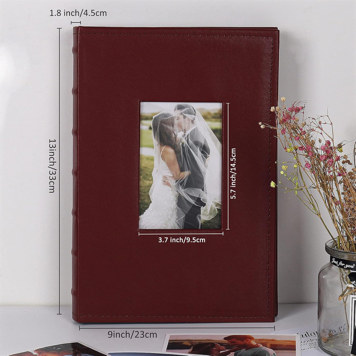RECUTMS 4x6 Photo Album 300 Pictures Sewn Premium Leather Cover Memo Recording Family Photo Album Wedding Picture Albums Anniversary Baby Holiday Albums(Brown)