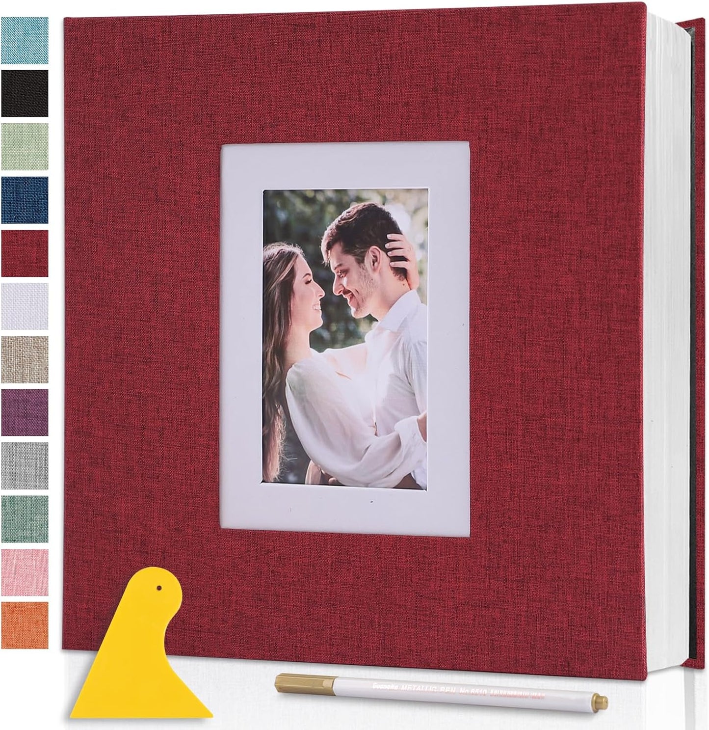 Photo Album Self Adhesive Pages Scrapbook Large Magnetic Photo Albums with Sticky Pages Scrapbooks for Wedding Baby for 4x6 5x7 8x10 Picture Photo Books 13.2x12.8 Red 60 Pages