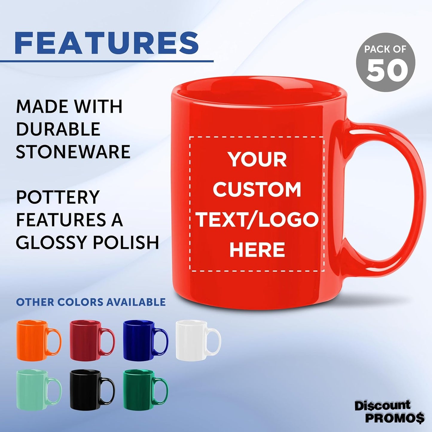Custom Ceramic Coffee Mugs 11 oz. Set of 50, Personalized Bulk Pack - Coffee cup set, Iced coffee cup, Gaming mug - Red
