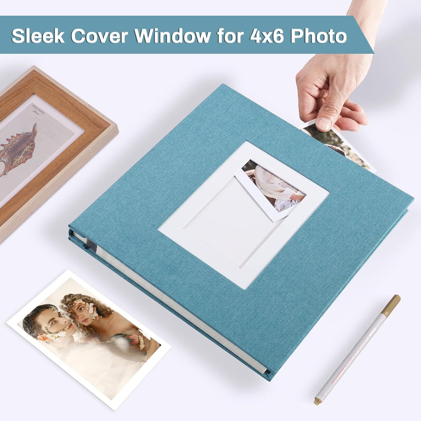 Photo Album Self Adhesive Pages Scrapbook Large Magnetic Photo Albums with Sticky Pages Scrapbooks for Wedding Baby for 4x6 5x7 8x10 Picture Photo Books 13.2x12.8 LightBlue 60 Pages