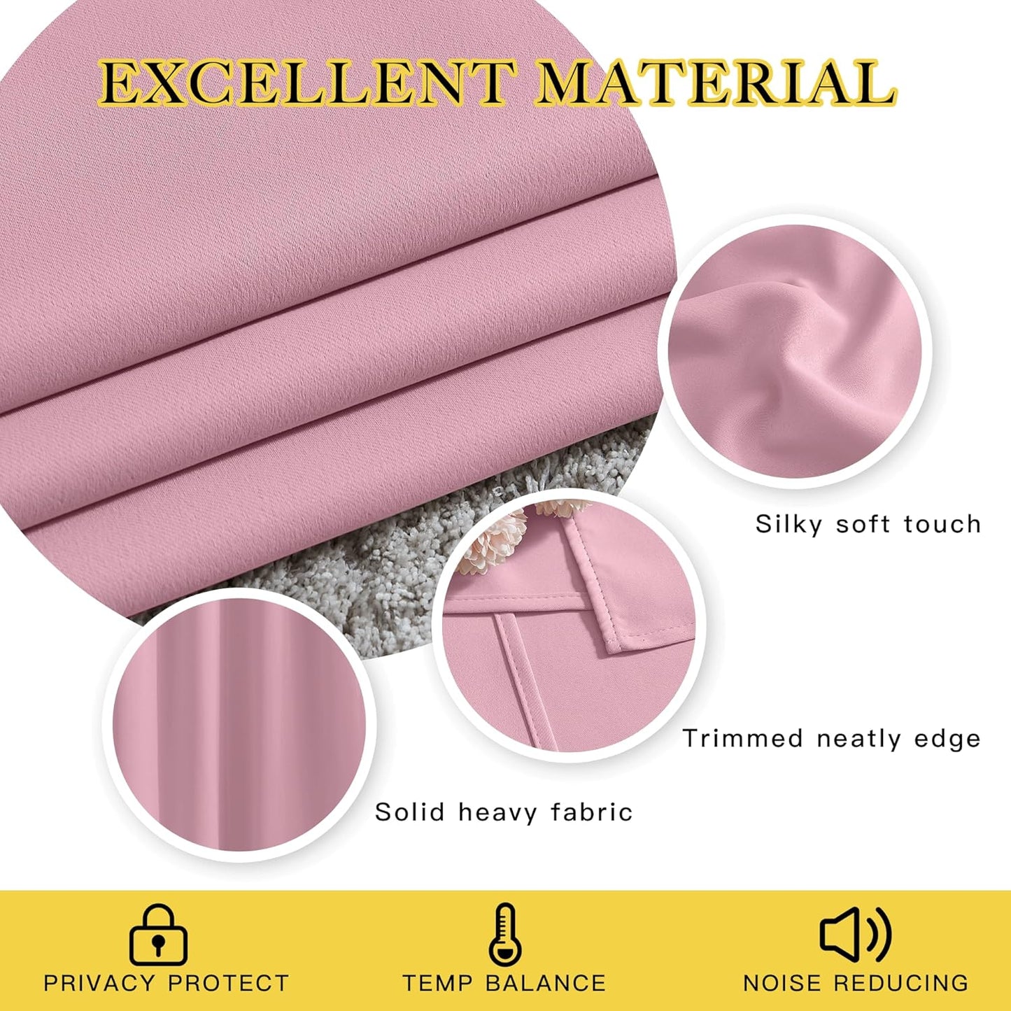 NICETOWN Room Darkening Grommet Curtain Panels - Living Room Curtains Thermal Insulated Window Treatments Privacy Draperies for Patio (W80 x L108, Crystal Pink, 1 Pair)