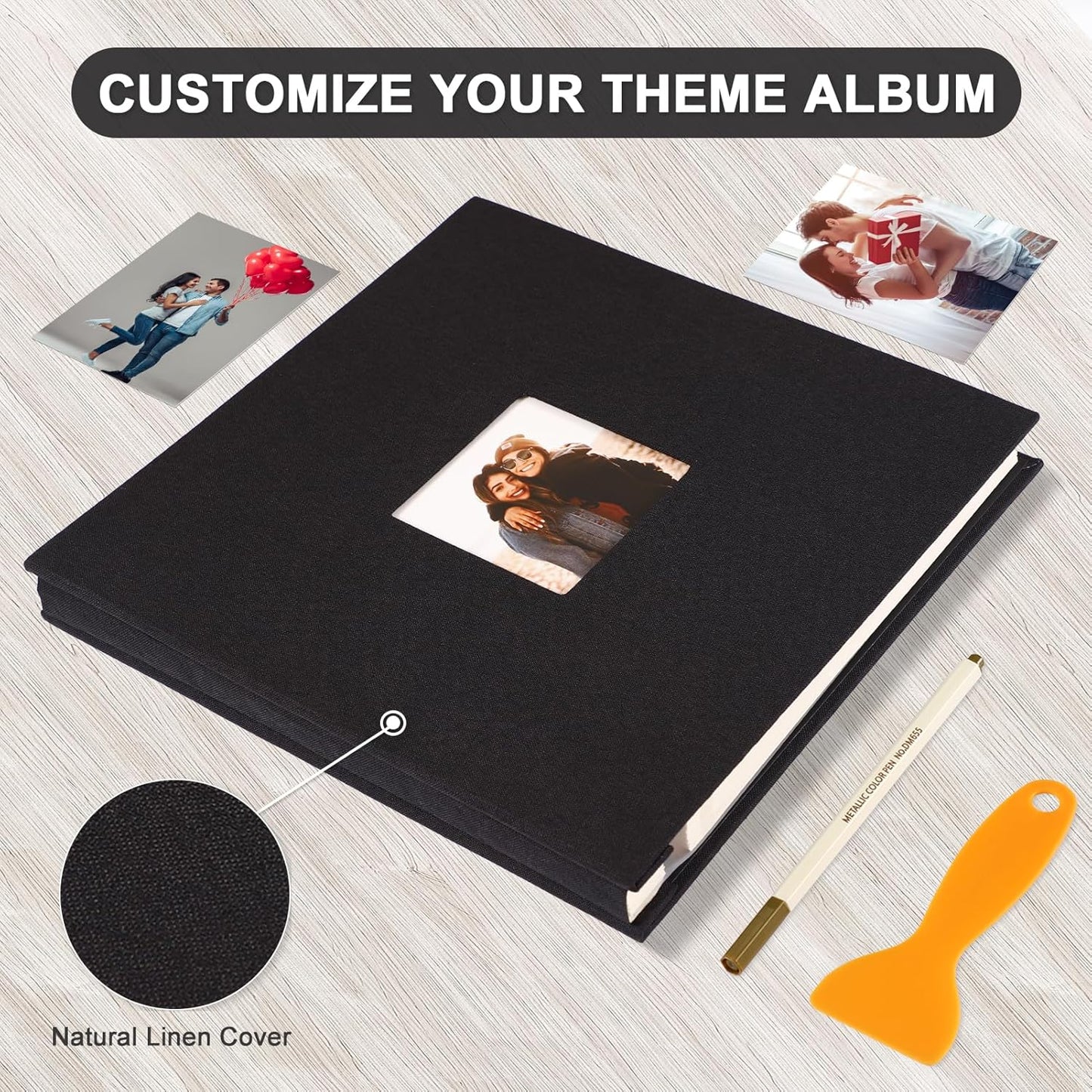 Photo Album Self Adhesive Pages Scrapbook Magnetic Photo Albums for 4x6 5x7 8x10 Pictures Sticky Pages Books for Baby Family Wedding 13.2x12.8 Black 60 Pages
