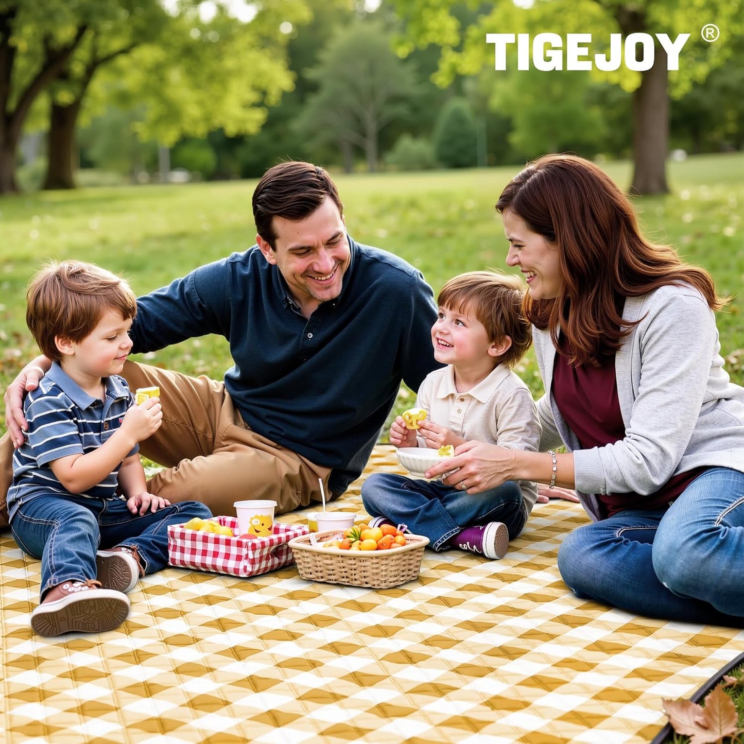 TigeJoy Extra Large Picnic Blanket Waterproof Foldable 80''x100'', Outdoor Picnic Mat Beach Blanket Sandproof for Park, Grass, Travel, Hiking, Camping Essentials, Gingham Picnic Blanket