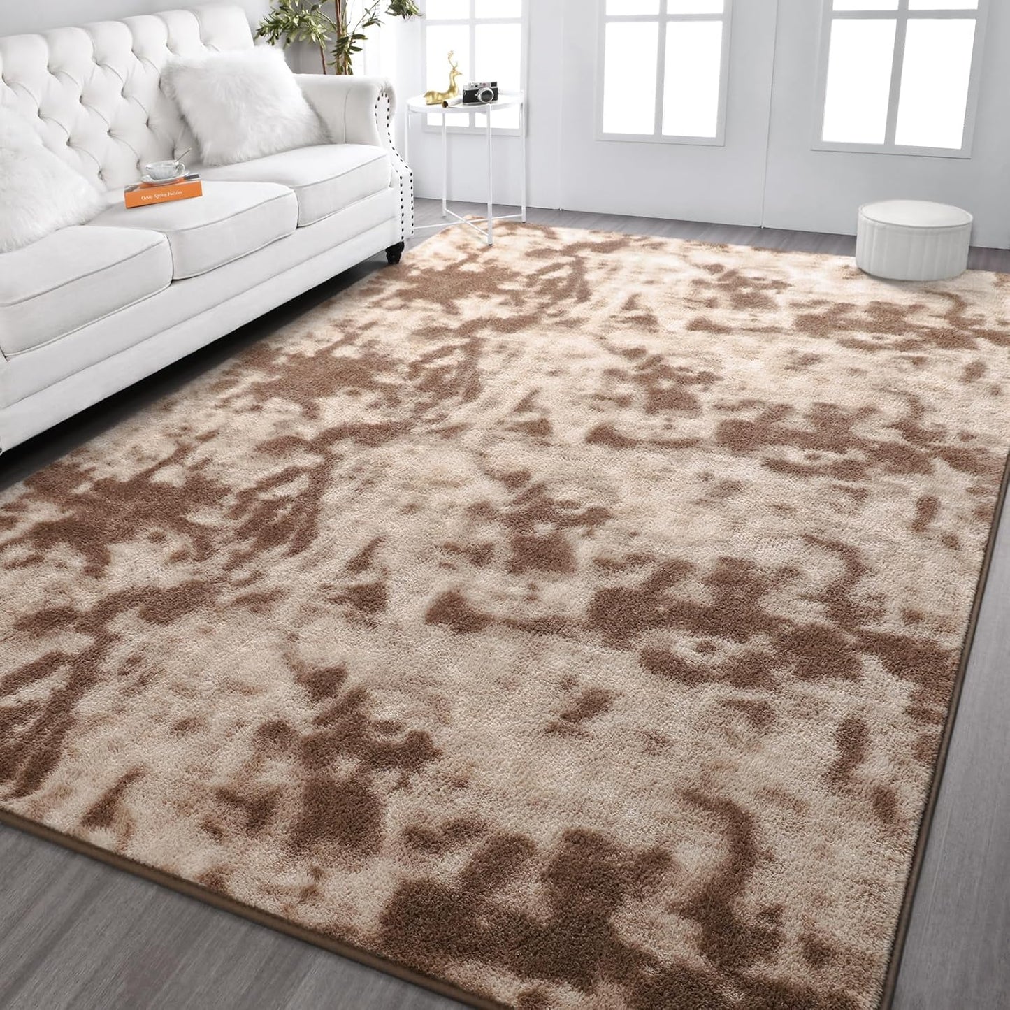 Kimicole 4x6 Washable Area Rugs for Bedroom Living Room, Low Pile Ulta-Thin Solid Color Rug, Non-Slip Soft Fluffy Carpet for Nursery Kids Room Dorm Room Home Decor (Brown)