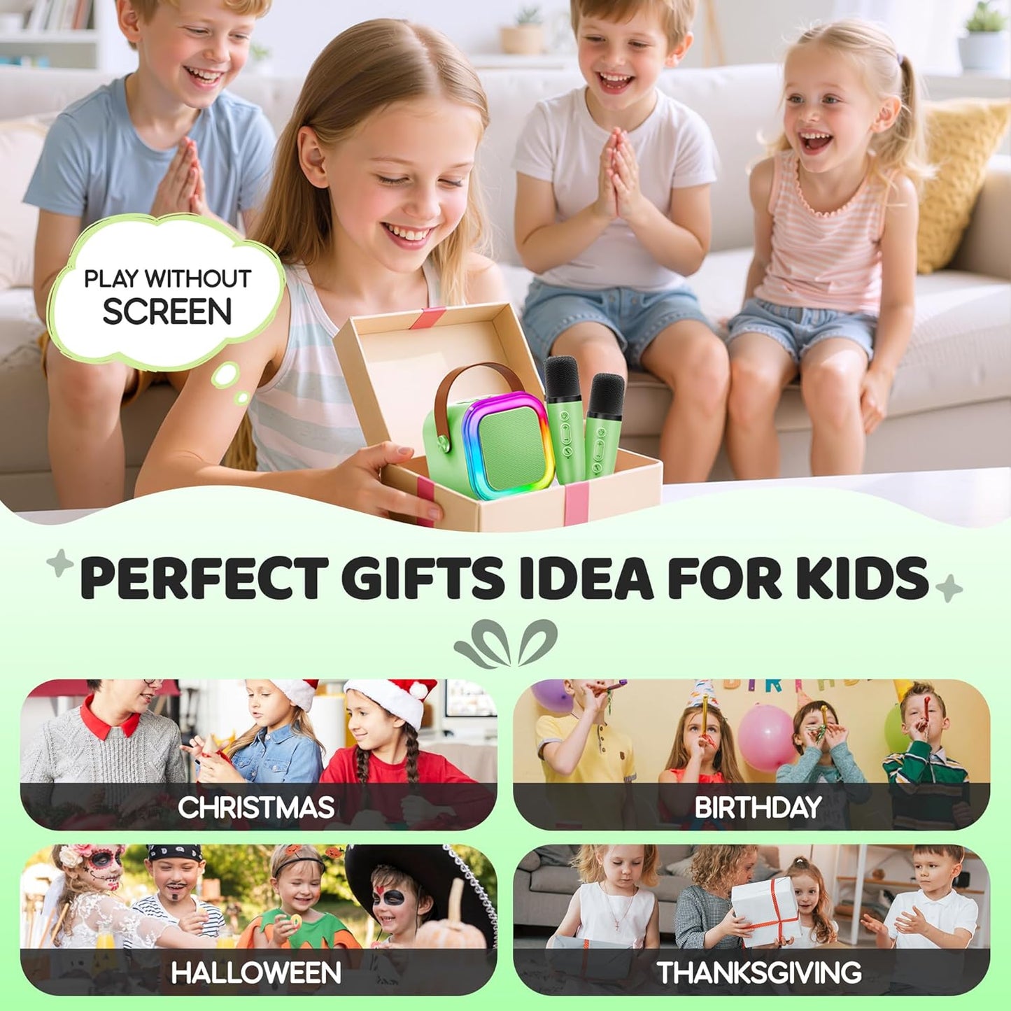 IROO Mini Karaoke Machine for Kids, 2025 TOP Toys Birthday Gifts Ideas for Girls Ages 4, 5, 6, 7, 8, 9, 10, 12+ Years Old, Portable MP3 Player with 2 Wireless Mics for Party
