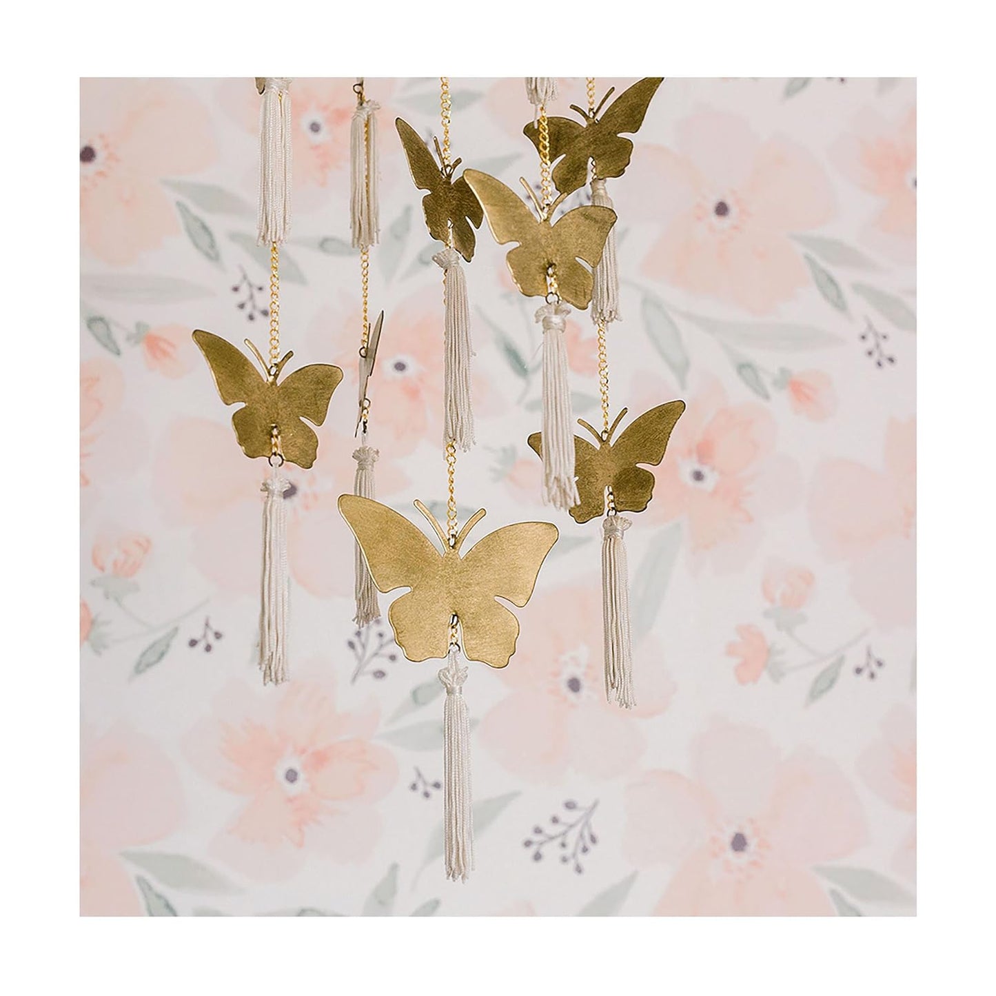 Crane Baby Handcrafted Brass Ceiling Hanging Mobile for Nursery, Butterfly Nursery Decor for Girl, 6"x 6" x 36", Baby Girl Nursery Decor, Butterfly Mobile