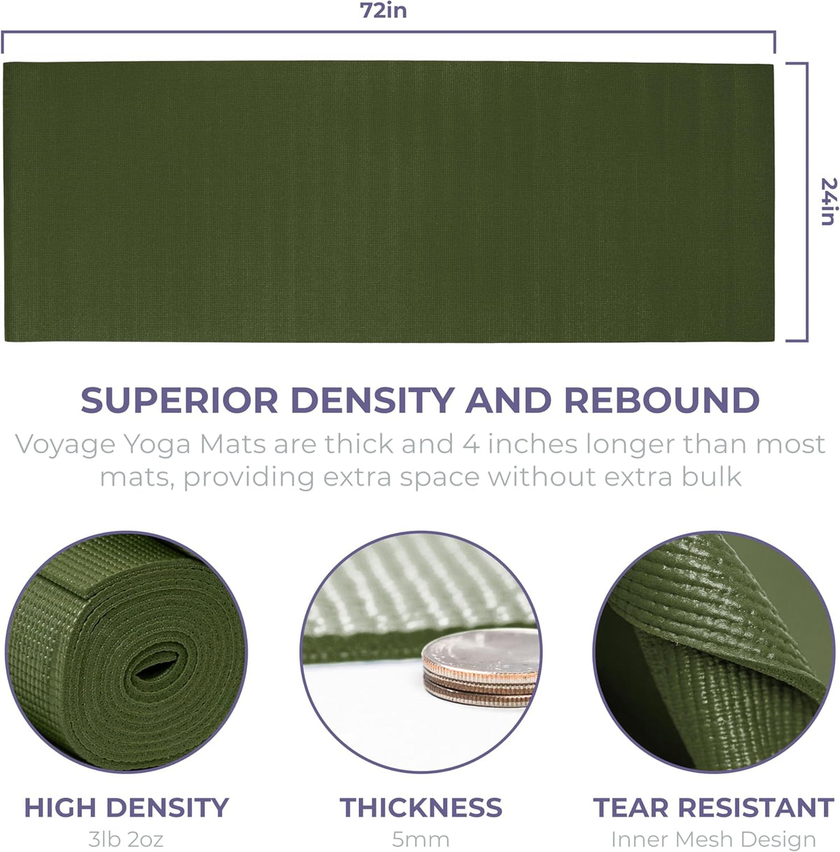 Sunshine Yoga Voyage Yoga Mat, 10 Pack, 72" x 24" Professional Studio and Gym Bulk Yoga Mats, 5mm Thick, Durable, Anti-Tear, Non Slip Fitness and Exercise Mats