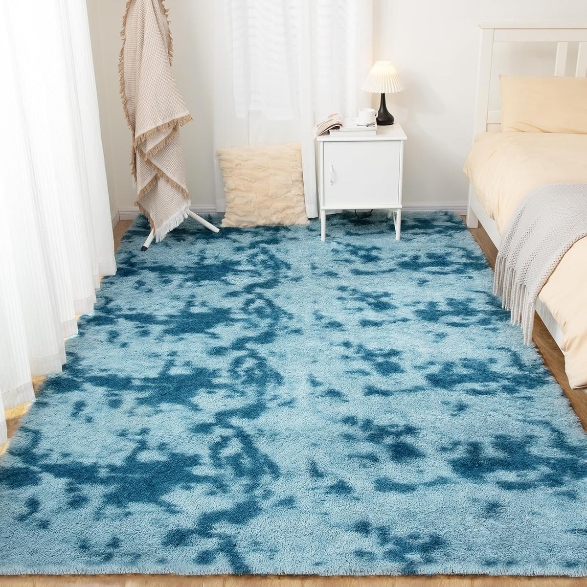 5x7 Area Rug, Luxury Rugs for Living Room, Ultra Soft Rugs for Bedroom, Non-Slip Indoor Carpet for Nursery, Kids Room, Playroom, Home Decor, Tie-Dyed Blue