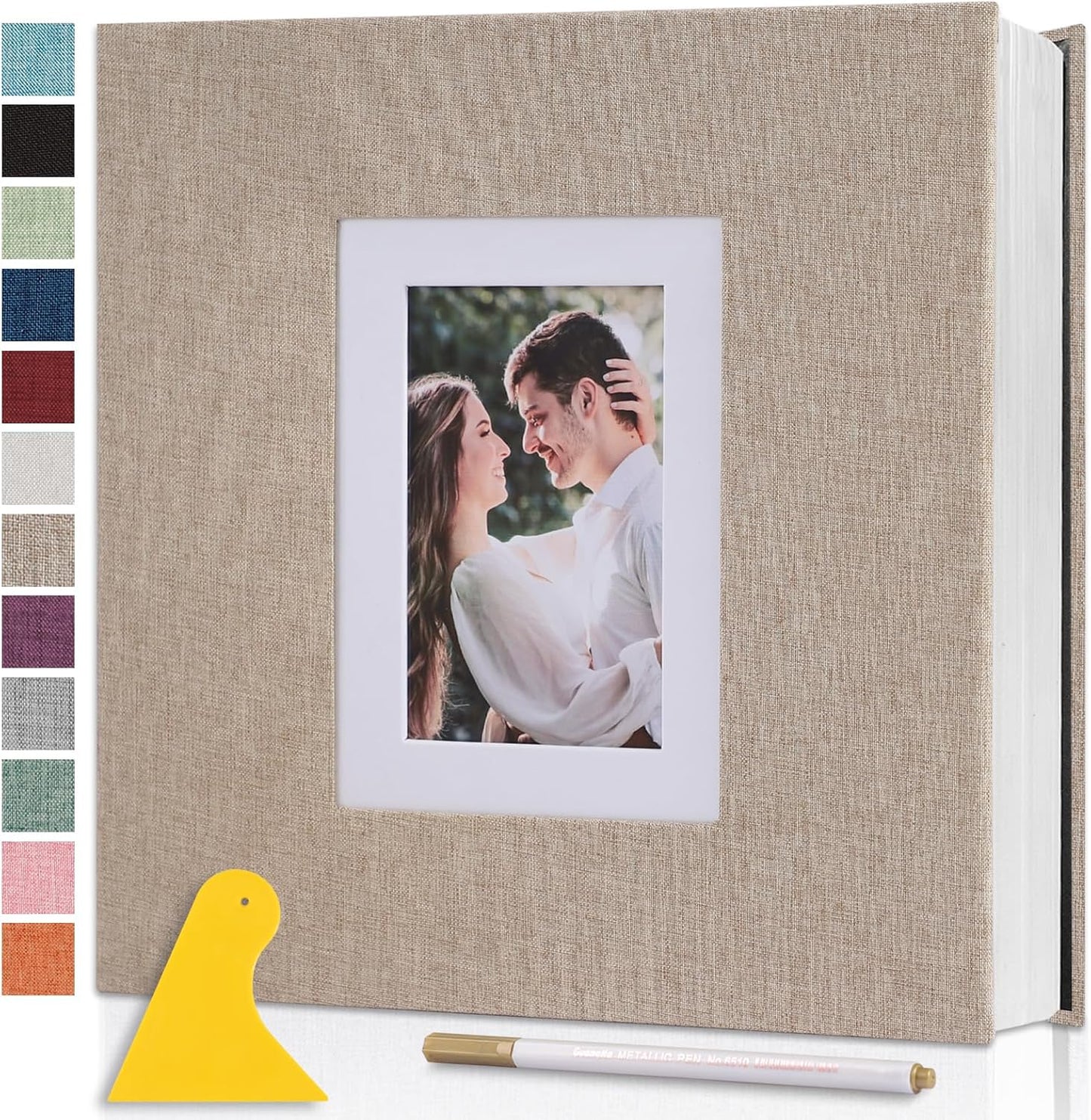 Photo Album Self Adhesive Pages Scrapbook Large Magnetic Photo Albums with Sticky Pages Scrapbooks for Wedding Baby for 4x6 5x7 8x10 Picture Photo Books 13.2x12.8 Yellow 40 Pages
