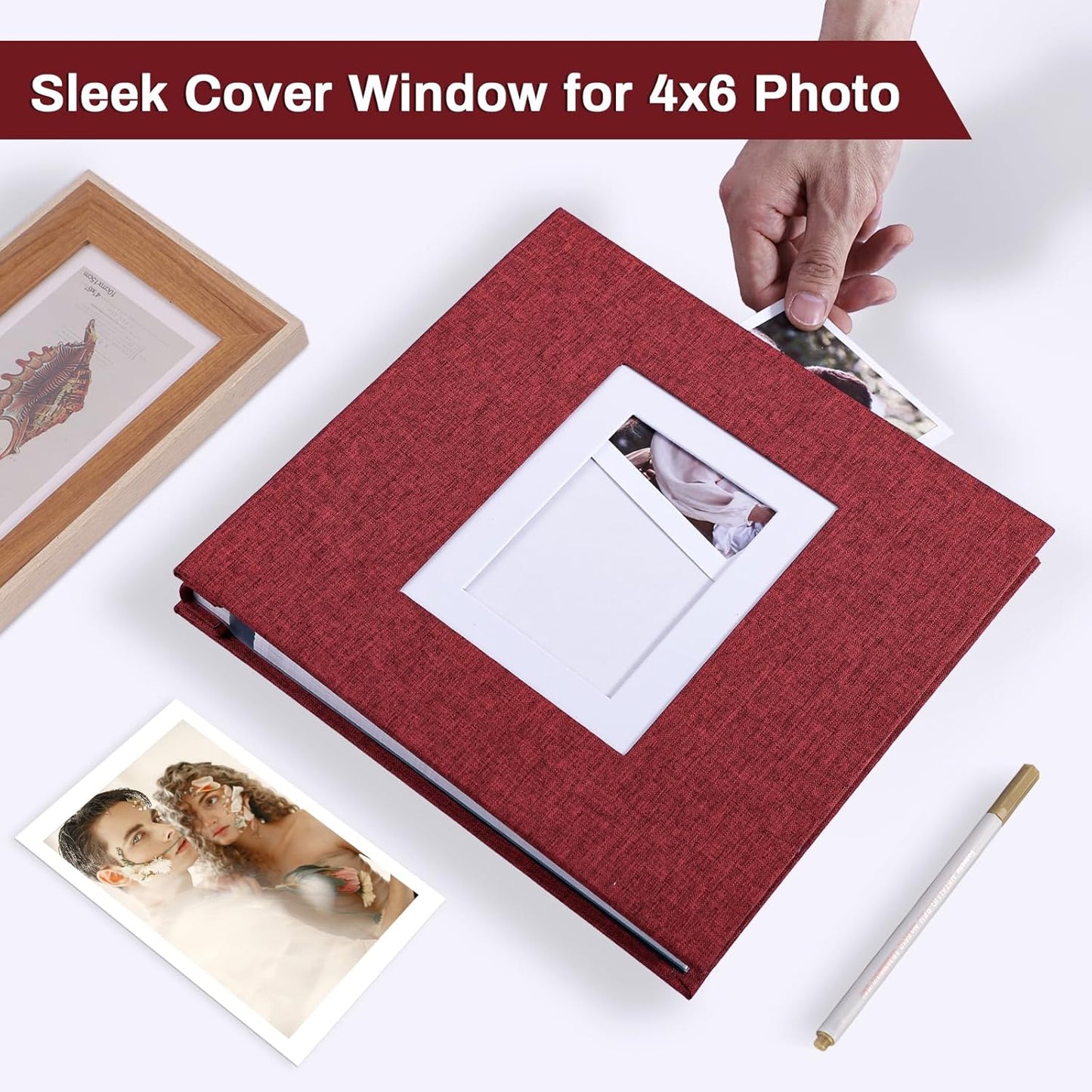 Photo Album Self Adhesive Pages Scrapbook Large Magnetic Photo Albums with Sticky Pages Scrapbooks for Wedding Baby for 4x6 5x7 8x10 Picture Photo Books 13.2x12.8 Red 40 Pages