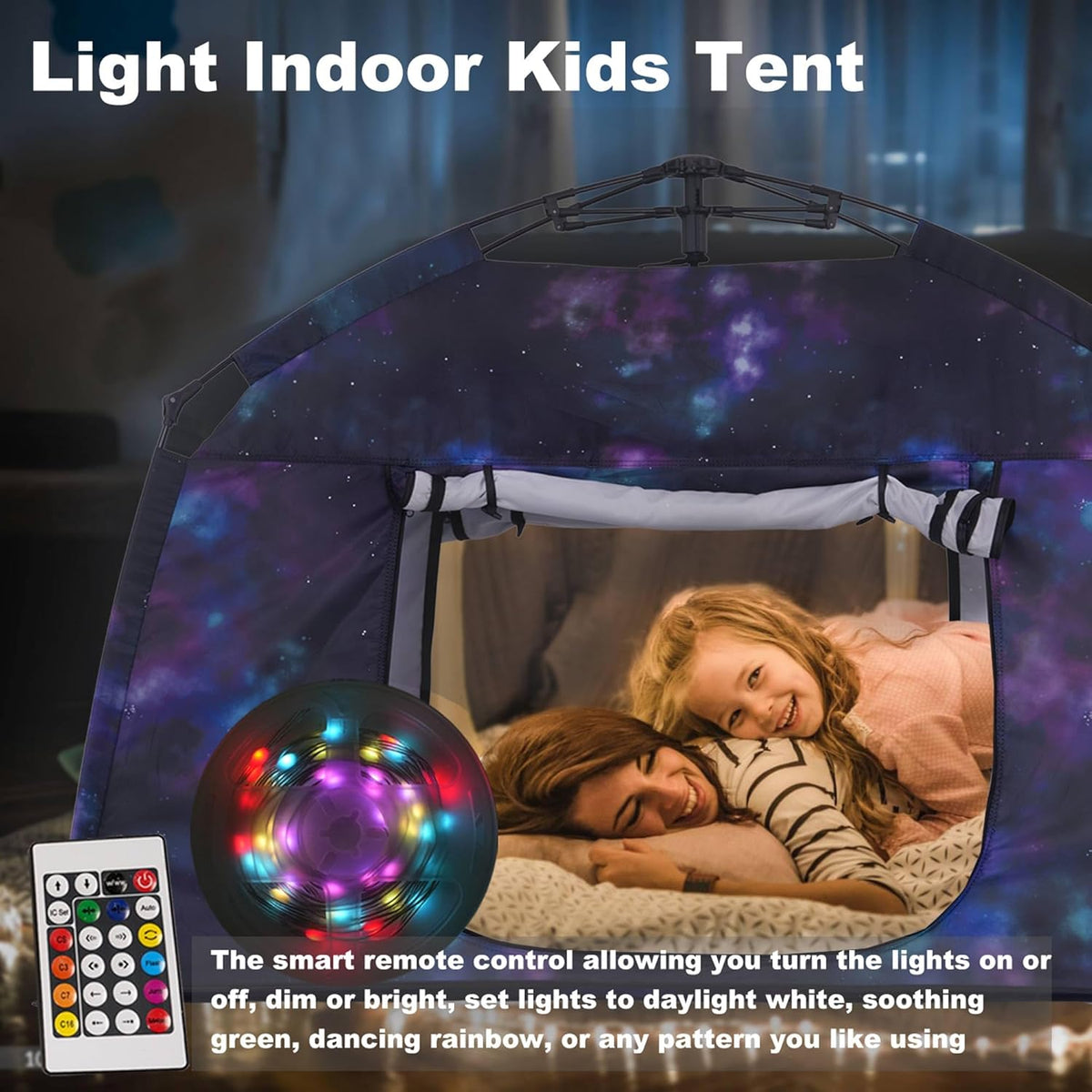 Kids Play Tent-Portable Playhouse Children House -Easy Set up Indoor Outdoor with Carry Bag for Kids-Light Strip Design for Night use -Space for Children and Parents-Birthday (Galaxy)