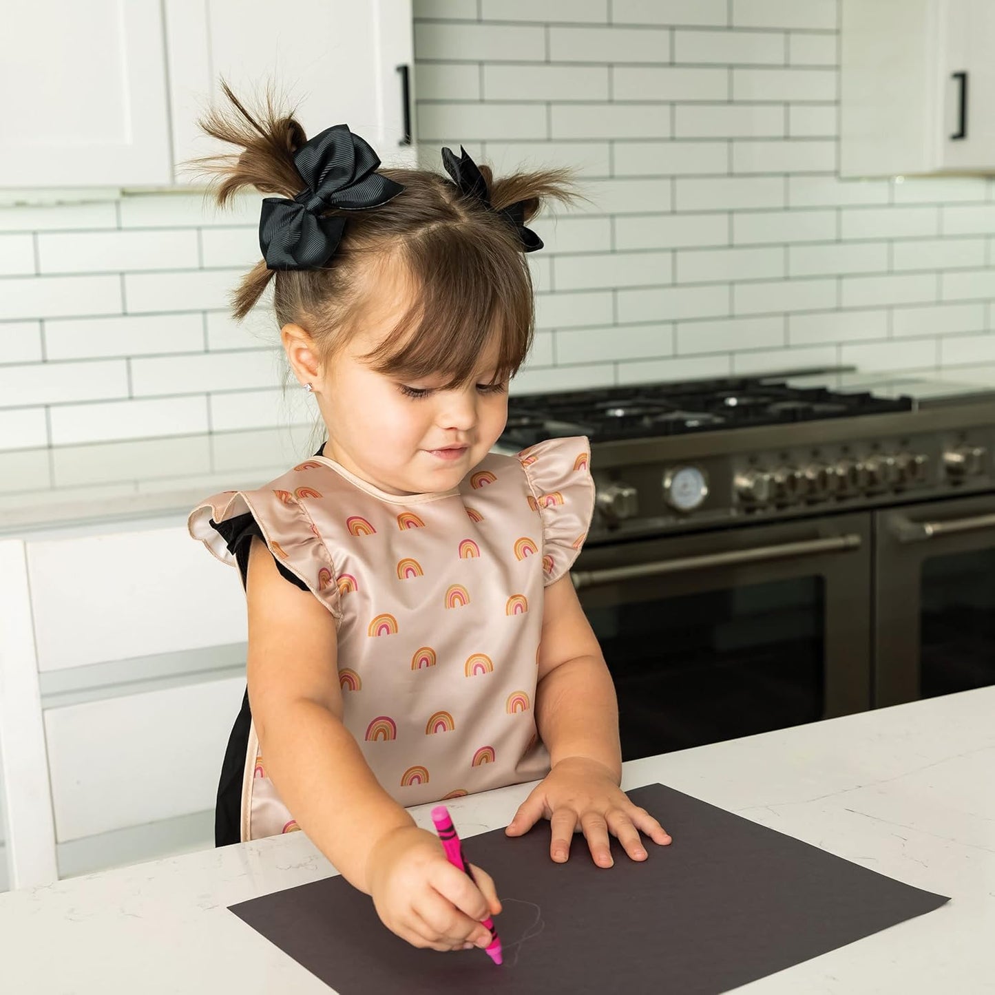 Tiny Twinkle Mess Proof Baby Bib - Waterproof & Lightweight Baby-Led Weaning Apron | 100% Recycled Polyester, Easy Clean & Machine Washable (Boho Rainbow, Large 2-4 Years)