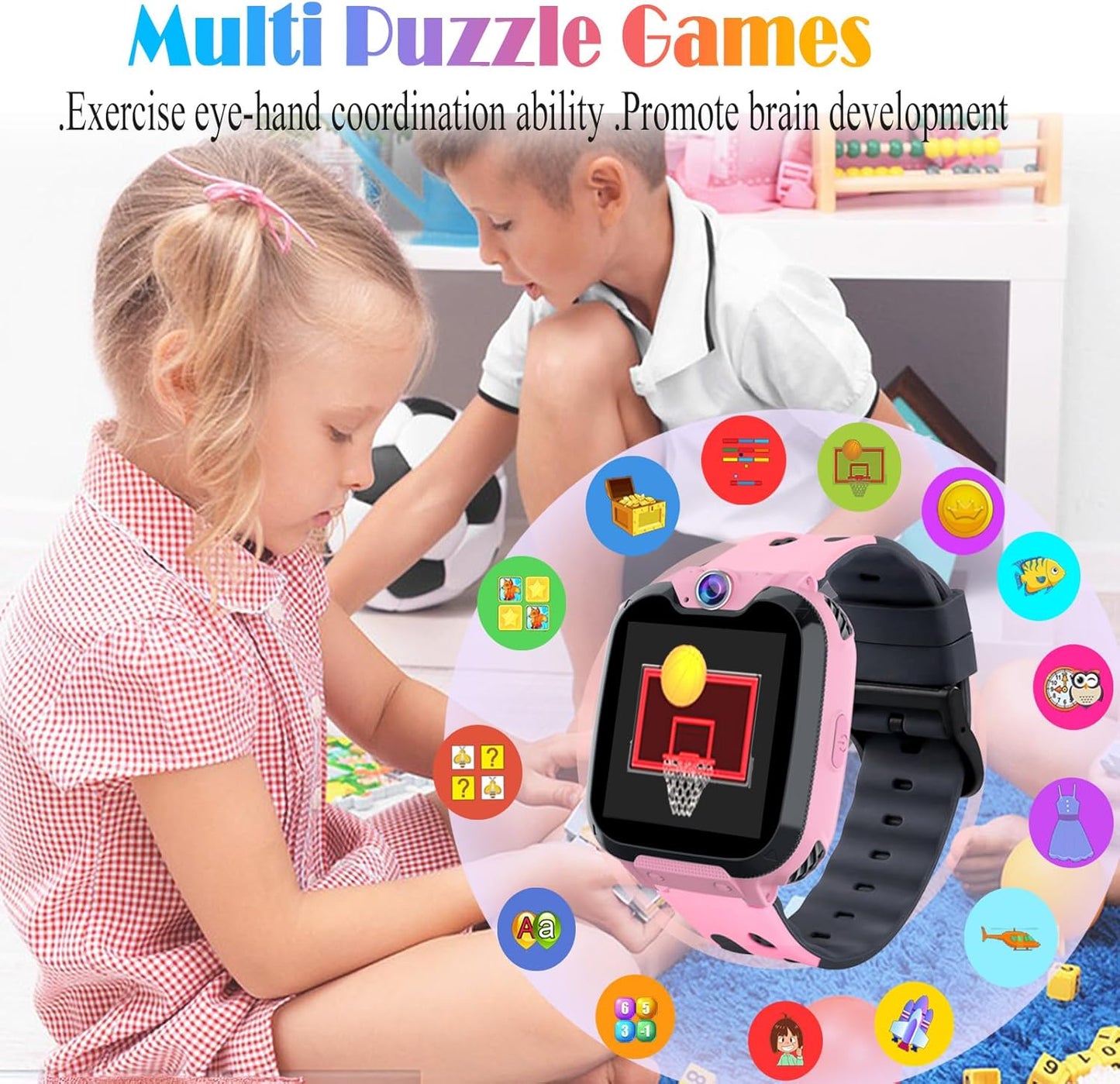 Goodatech Smart Watch for Kids Boys Girls Learning Toys with 16 Games Phone Call SOS, Camera Voice Music Player Recorder Alarm Clock,4-12 Years Birthday (Pink)
