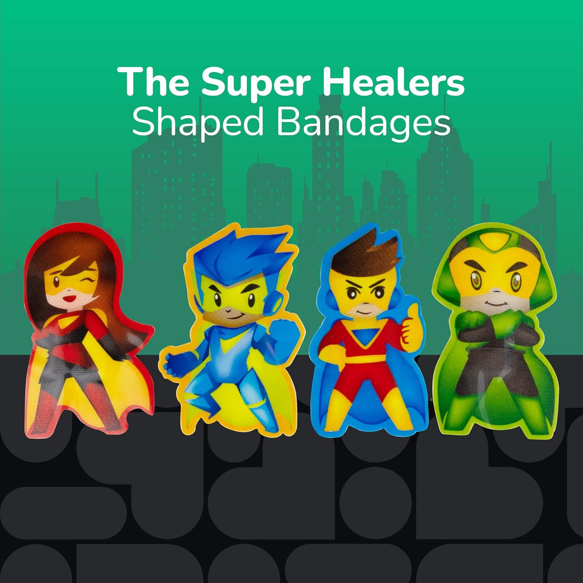 BioSwiss Bandages, Super Healers Superhero Shaped Self Adhesive Bandage, Latex Free Sterile Wound Care, Fun First Aid Kit Supplies for Kids and Adults, 24 Count