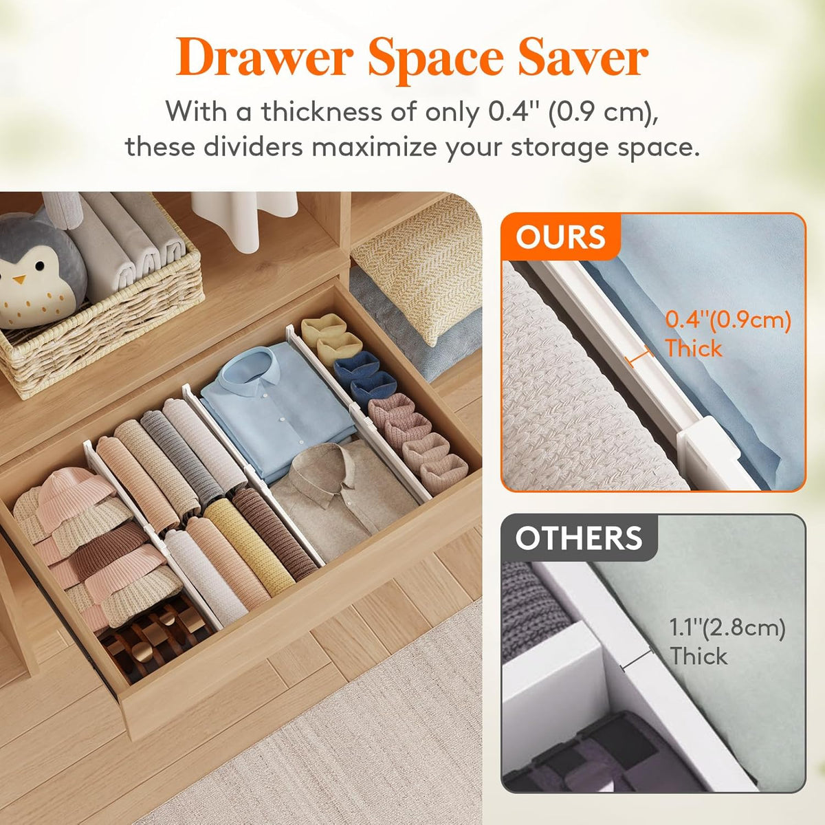 Lifewit 9 Pack Drawer Dividers 4" High, 13.8-22.5" Dresser Drawer Divider, Adjustable Drawer Organizers for Clothes, Plastic Drawers Separators for Dresser, Bedroom, Bathroom, Kitchen, Office