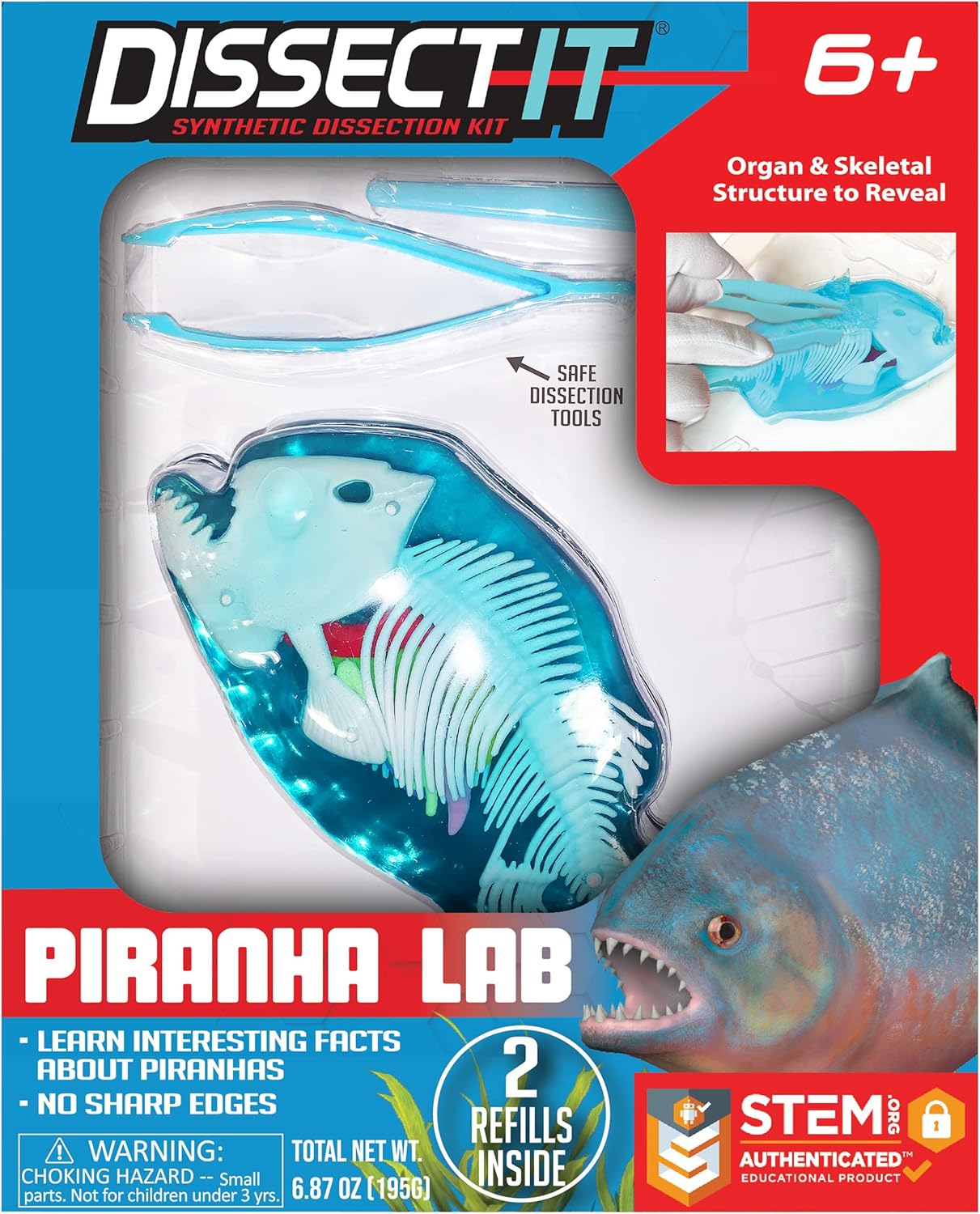 Dissect-It Simulated Synthetic Lab Dissection Toy, STEM Projects for Kids, Animal Science, Biology, Anatomy Home Learning Kit, Piranha