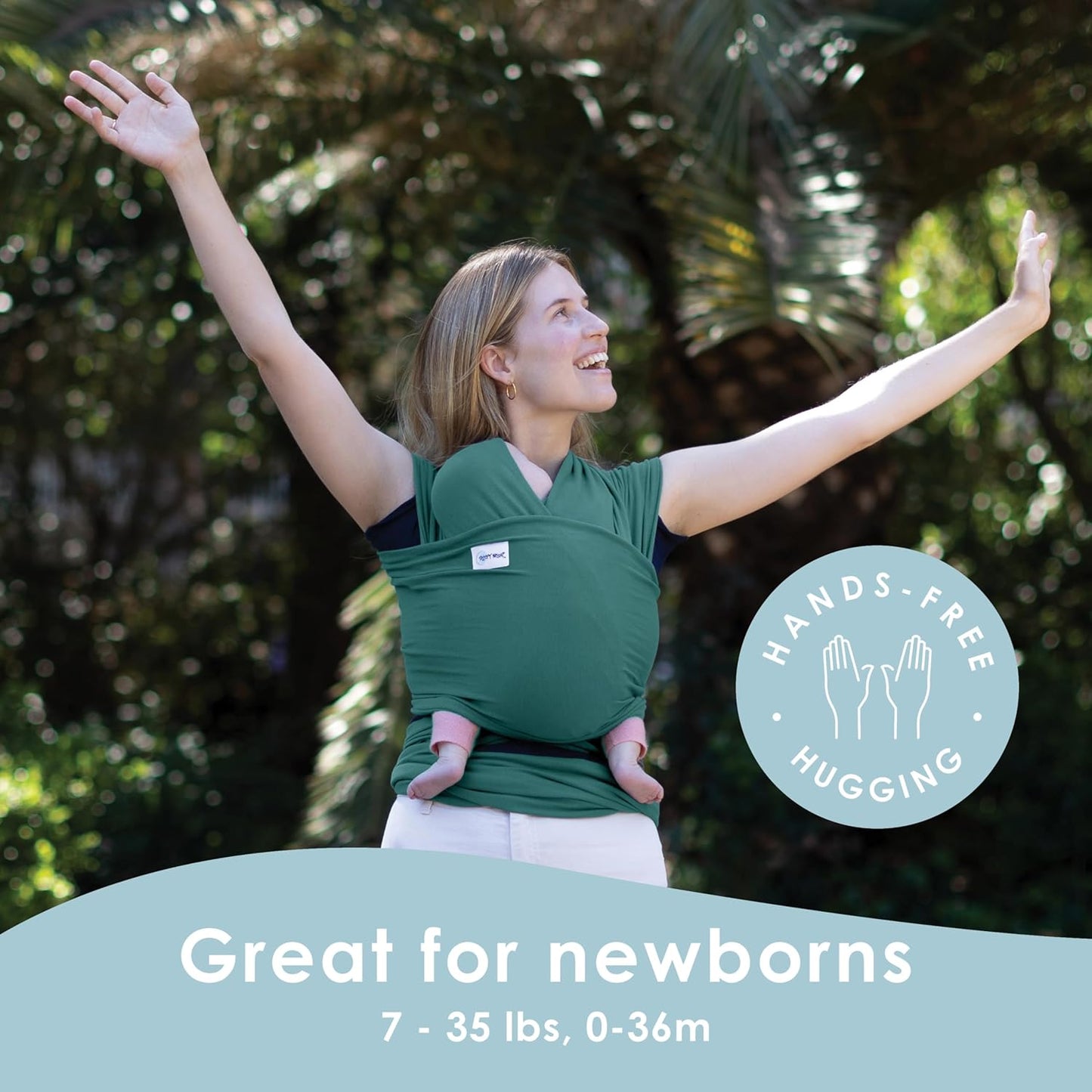 Sleepy Wrap Stretchy Ergonomic Baby Carrier Sling for Newborns to Toddlers - Hands-Free Lightweight Baby Wrap 7-35 lbs (Dark Green)