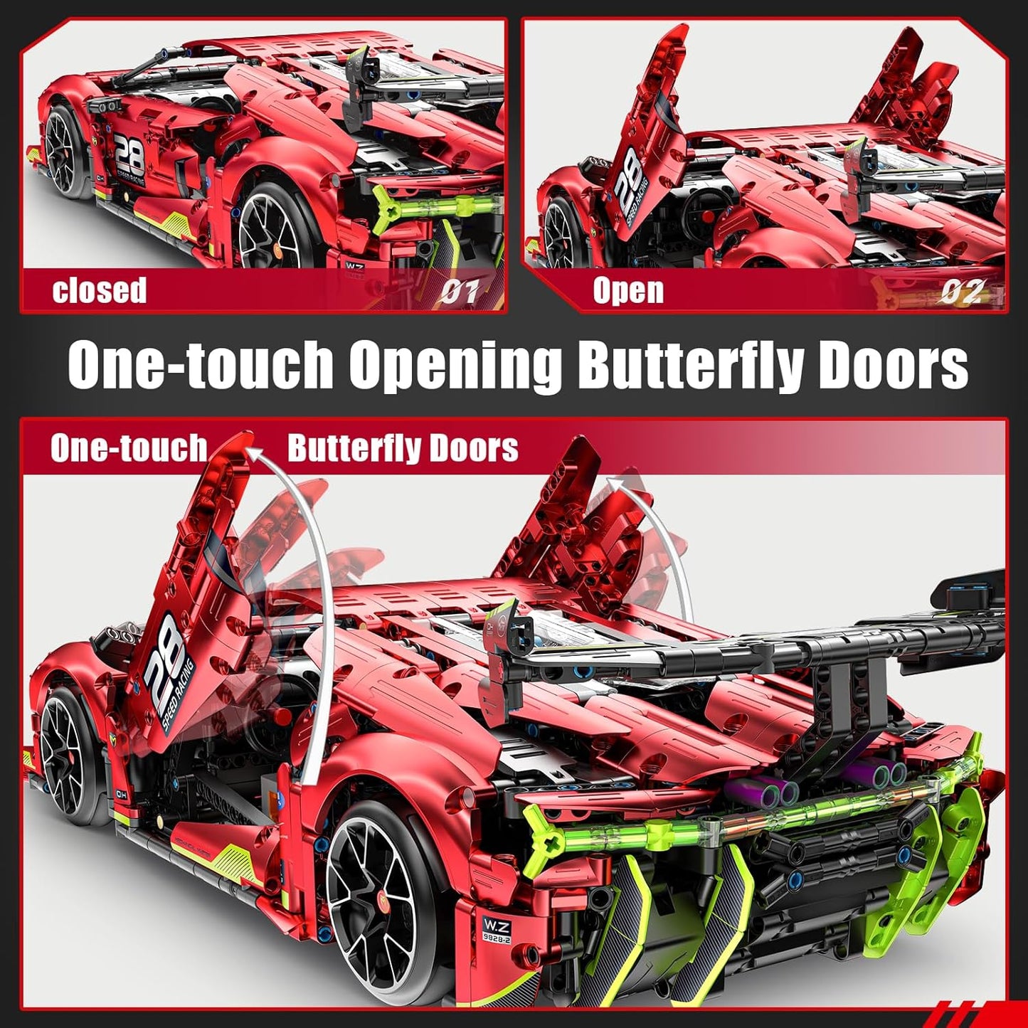 Remote Control Super Car Building Kits, 1835PCS Technique Plated Race Car Building Set for Adults Men Teens - with 5 Fast Motors, Electric Height Adjustment & Drift Spin Wheels