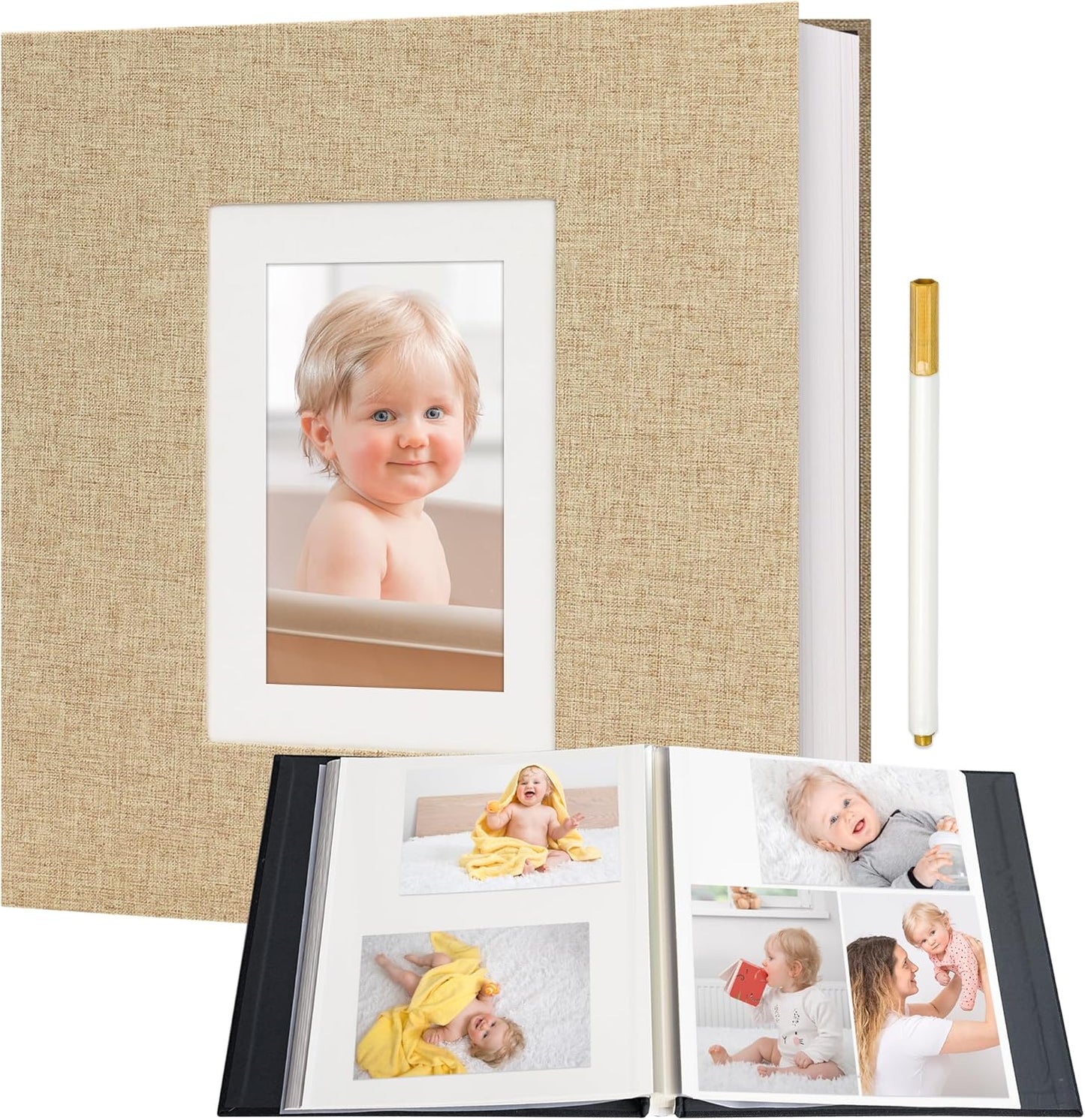 Vienrose Photo Album Self Adhesive for 2x3 4x6 5x7 8x10 Pictures DIY Scrapbook 60 Blank Pages Linen Cover Memory Book for Wedding, Baby Growth, Travel, Khaki