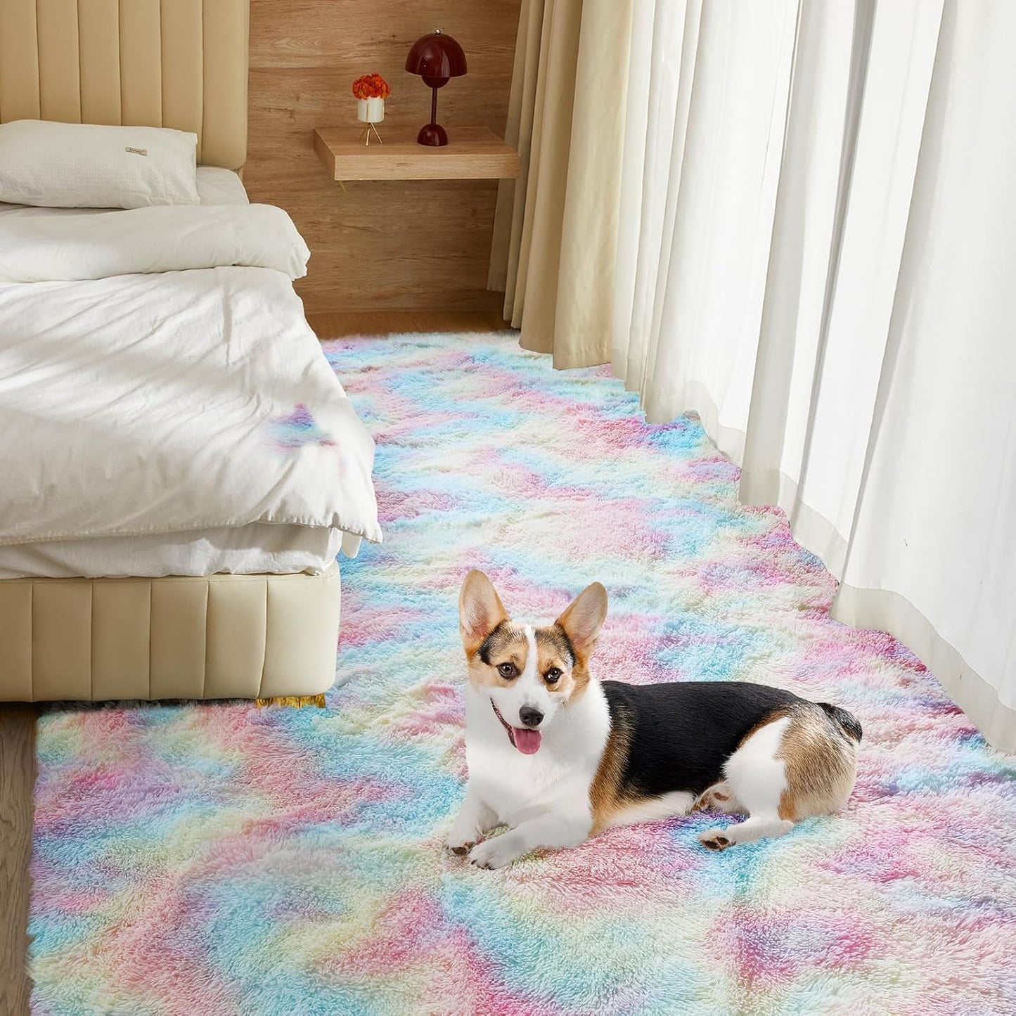 Ultra Soft Rug for Living Room, 4X6 Fluffy Shag Area Rug for Bedroom, Modern Shaggy Carpets Fuzzy Rug for Teens Dorm Nursery Home Decor Aesthetic, Upgrade Anti-Skid Durable, Rainbow