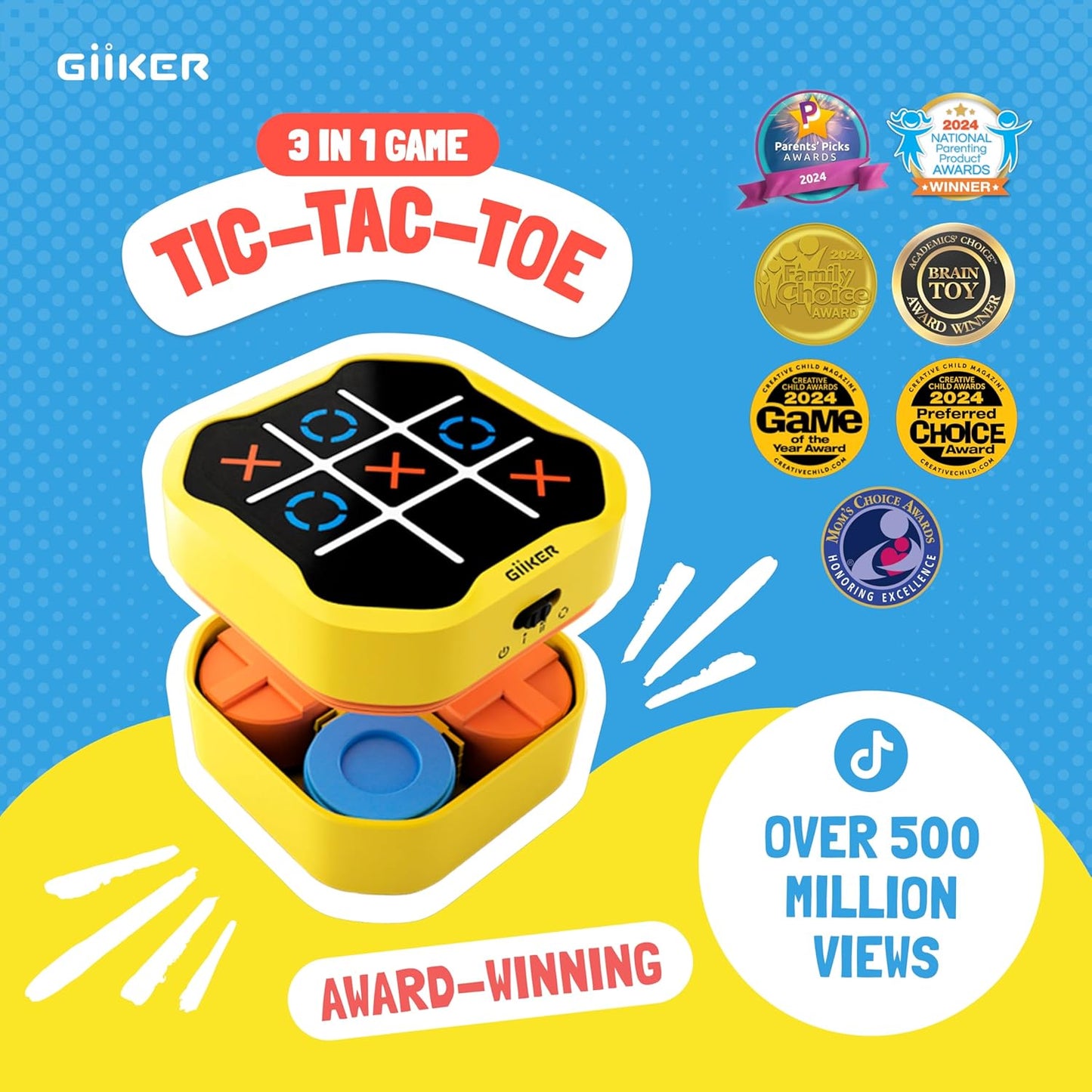 GiiKER Tic Tac Toe Bolt Game, Original 3-in-1 Handheld Puzzle Game, Portable Travel Games for Car Ride, Toys Gift Idea for Kids and Adults, Birthday Gifts for Boys Girls