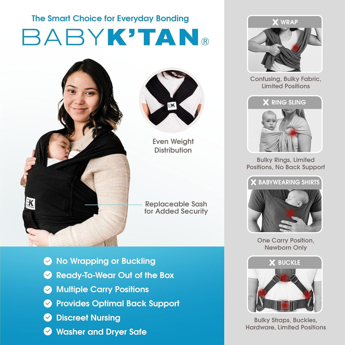 Original Baby K'tan Baby Carrier: #1 Easy Pre-Wrapped, Soft, Slip-On, No Rings, No Buckles | 5 in 1 Baby Sling Gift | The Best Hands Free Infant Wrap For Newborn to Toddler up to 35lb (See Size Chart)