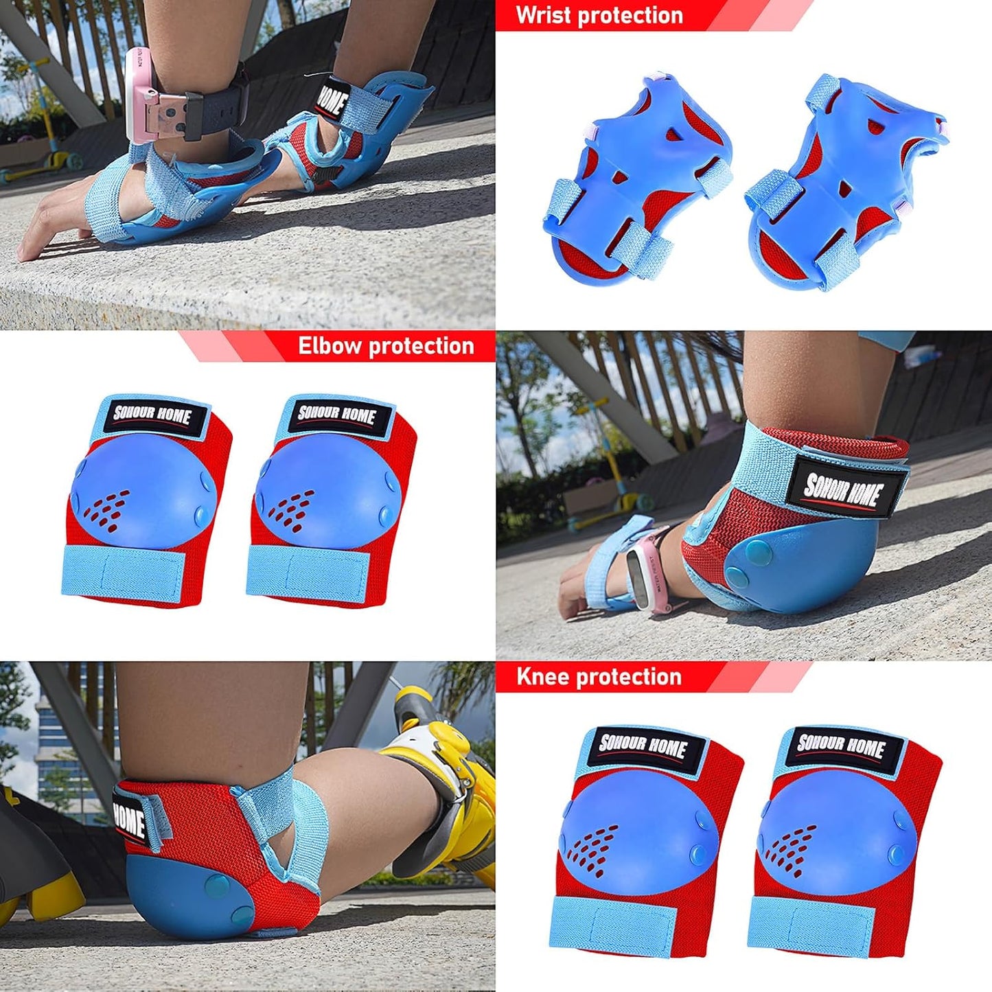 Youth/Kids Knee Pads Elbow Pads Wrist Guards Protective Gear Set for 3-15 Years Child Roller Skates, Skateboard, Cycling, Inline Skating, BMX Bike, Balance Bike Scooter Riding and Other Outdoor Sports