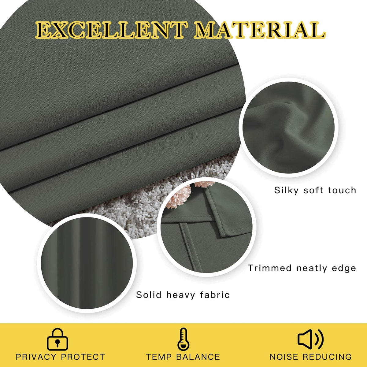 NICETOWN Living Room Curtains 95 inch Long - Sound Reducing Grommet Thermal Insulated Blackout Solid Drapes for Villa/Hall, Dark Mallard, 2 Panels, W52 x L95