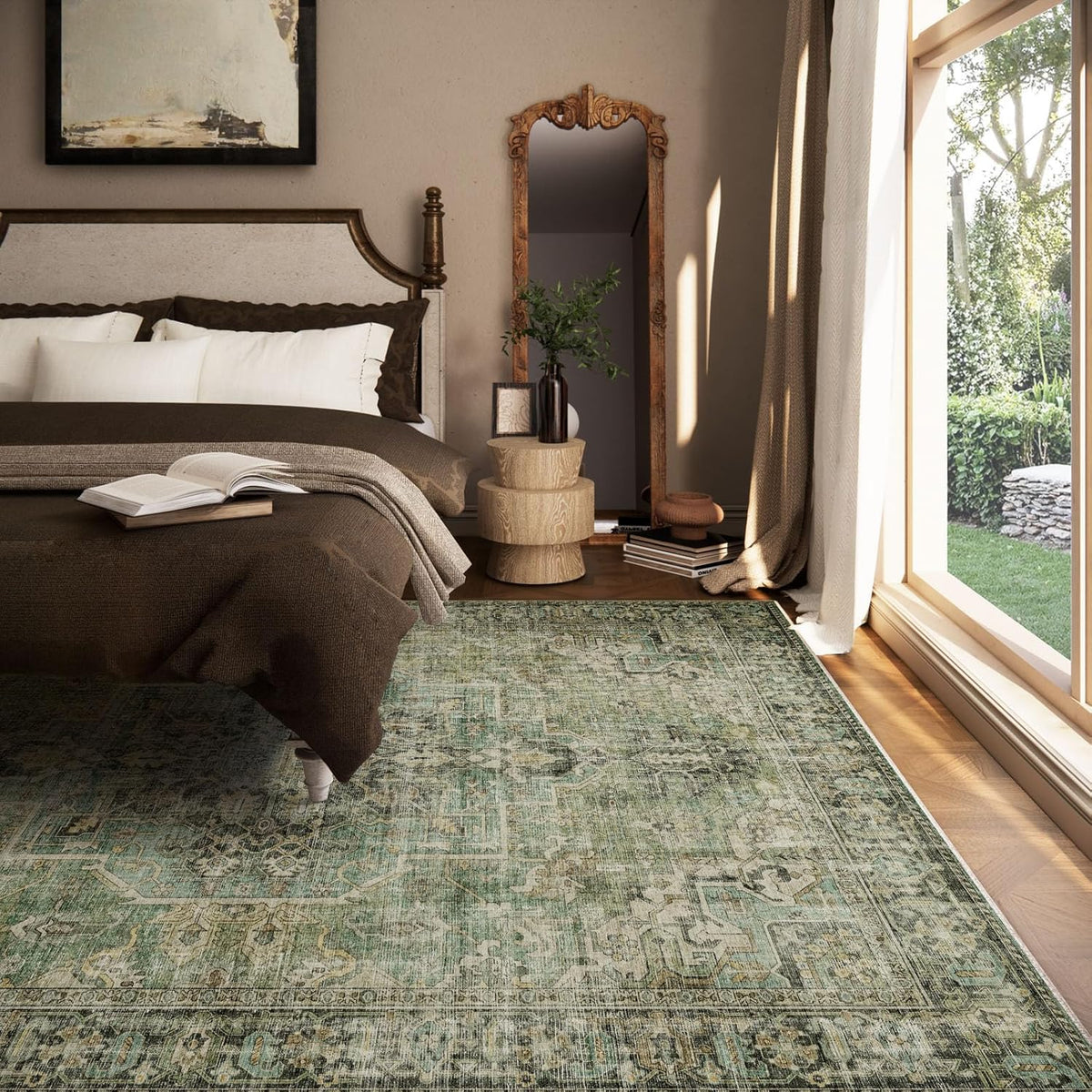 6x9 Area Rugs for Living Room: Washable Bedroom Rug Boho Vintage Rugs Stain Resistant Non Slip Low Pile Soft Lightweight Carpet for Kitchen Dining Room Farmhouse Nursery Kids Room
