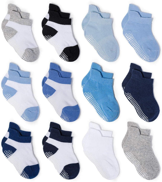 Zaples Baby Non Slip Grip Ankle Socks with Non Skid Soles for Infants Toddlers Kids Boys Girls
