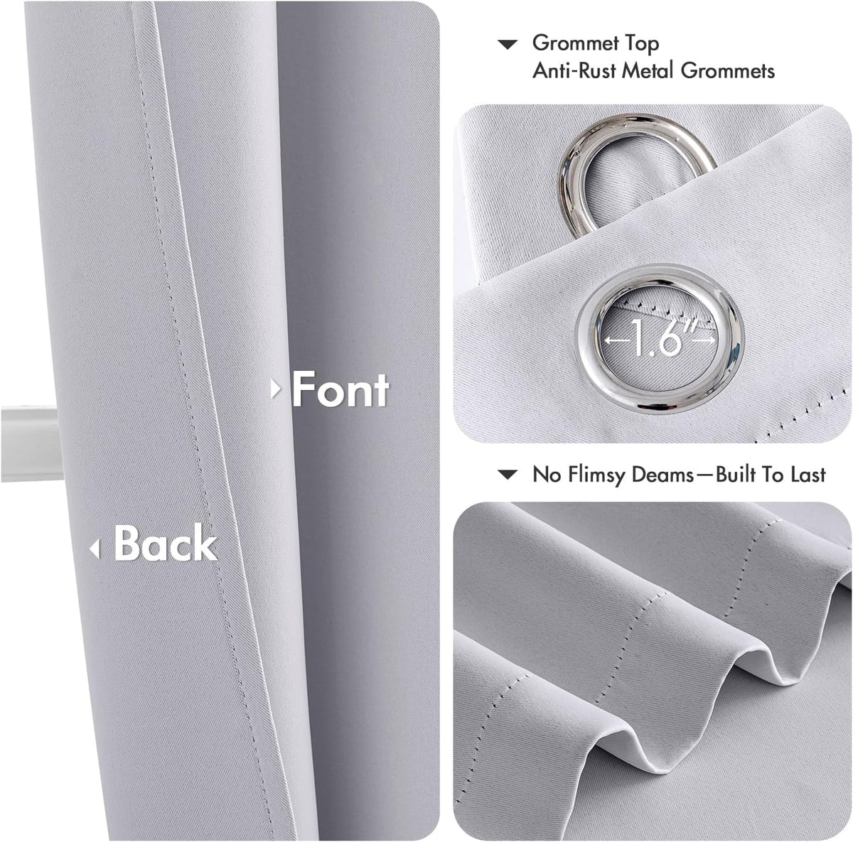 MIULEE Blackout Curtains for Bedroom Living Room 96 Inches Long 2 Panels, Thermal Insulated Room Darkening Drapes Solid Grommet Noise Reduction Light Blocking Window Curtains 40x96 Inch Greyish White