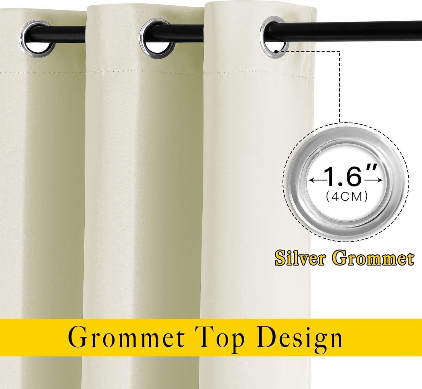 NICETOWN Room Darkening 118 inch Long Curtains, Grommet Thermal Drapes Weighted Room Divider Wide Window Treatments for Living Room, W66 x L118, Beige, 2 Panels