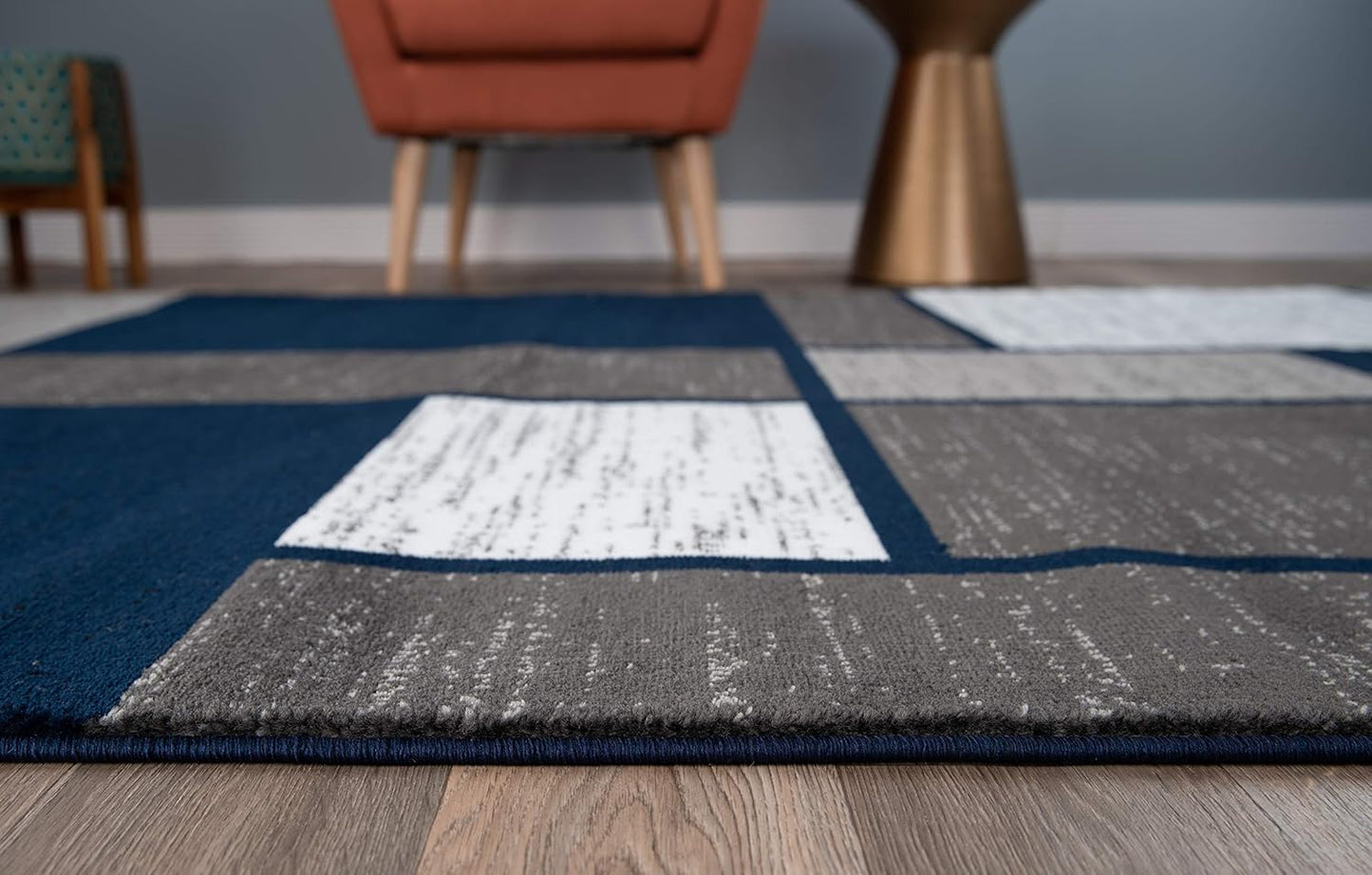 Rugshop Contemporary Modern Boxes Area Rug 6' 6" x 9' Navy