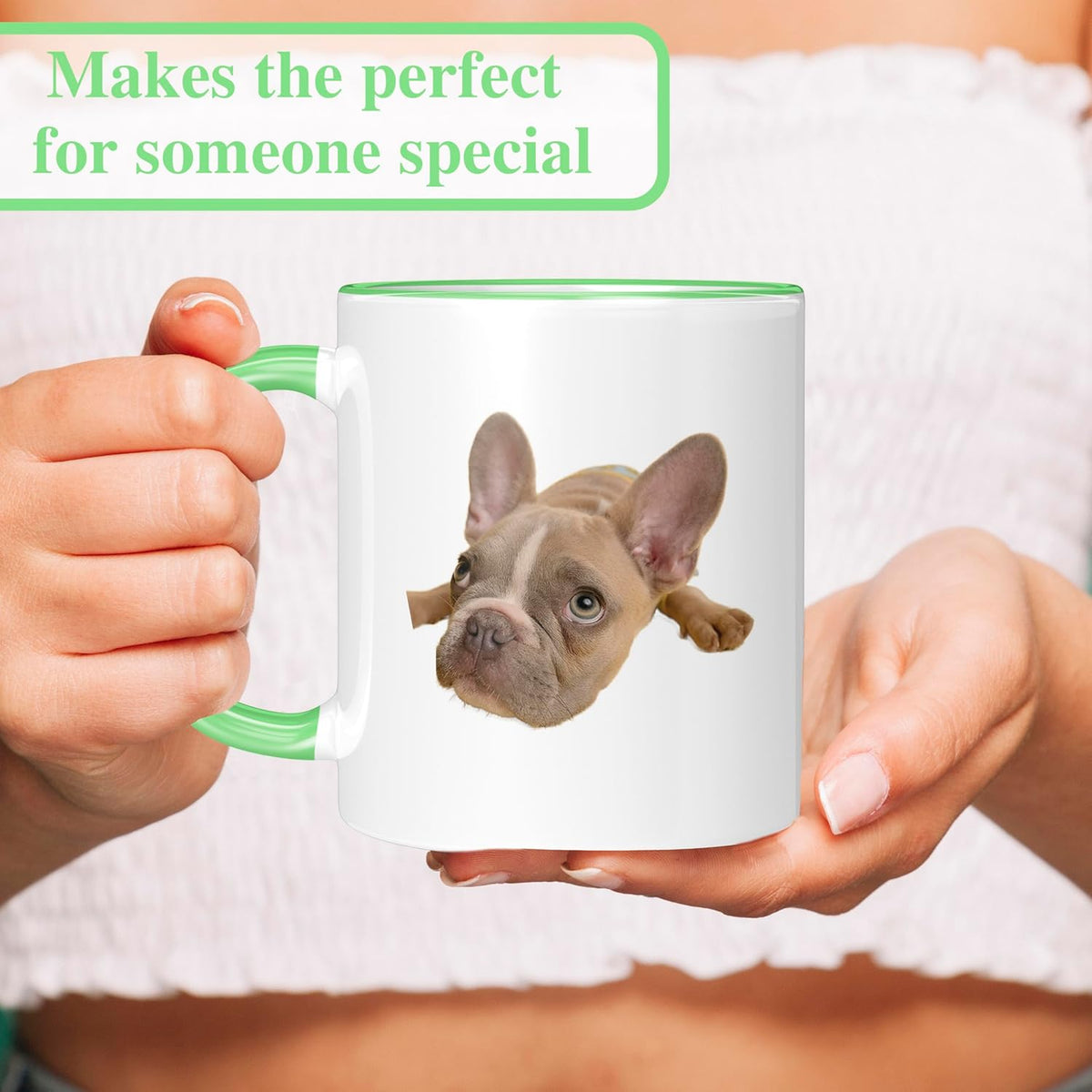 Personalized Mothers Day Coffee Mug, Custom Mum Photo Text 11 Oz Ceramic Mug, Customized Mom Picture Name Tea Cup, Unique Gift Idea,Taza Cafe Personalizadas Fotos, Custom Gifts Women Men, Light Green