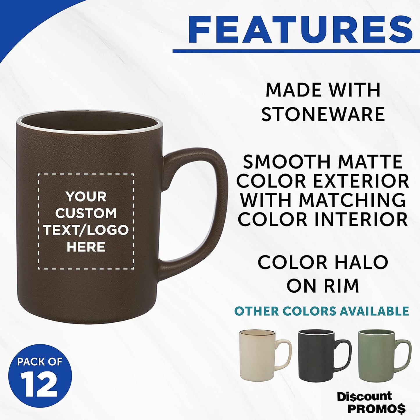 Custom El Grande Matte Ceramic Mugs 20 oz. Set of 12, Personalized Bulk Pack - Perfect for Tea, Espresso, Cappuccino, Hot Cocoa - Dark Brown