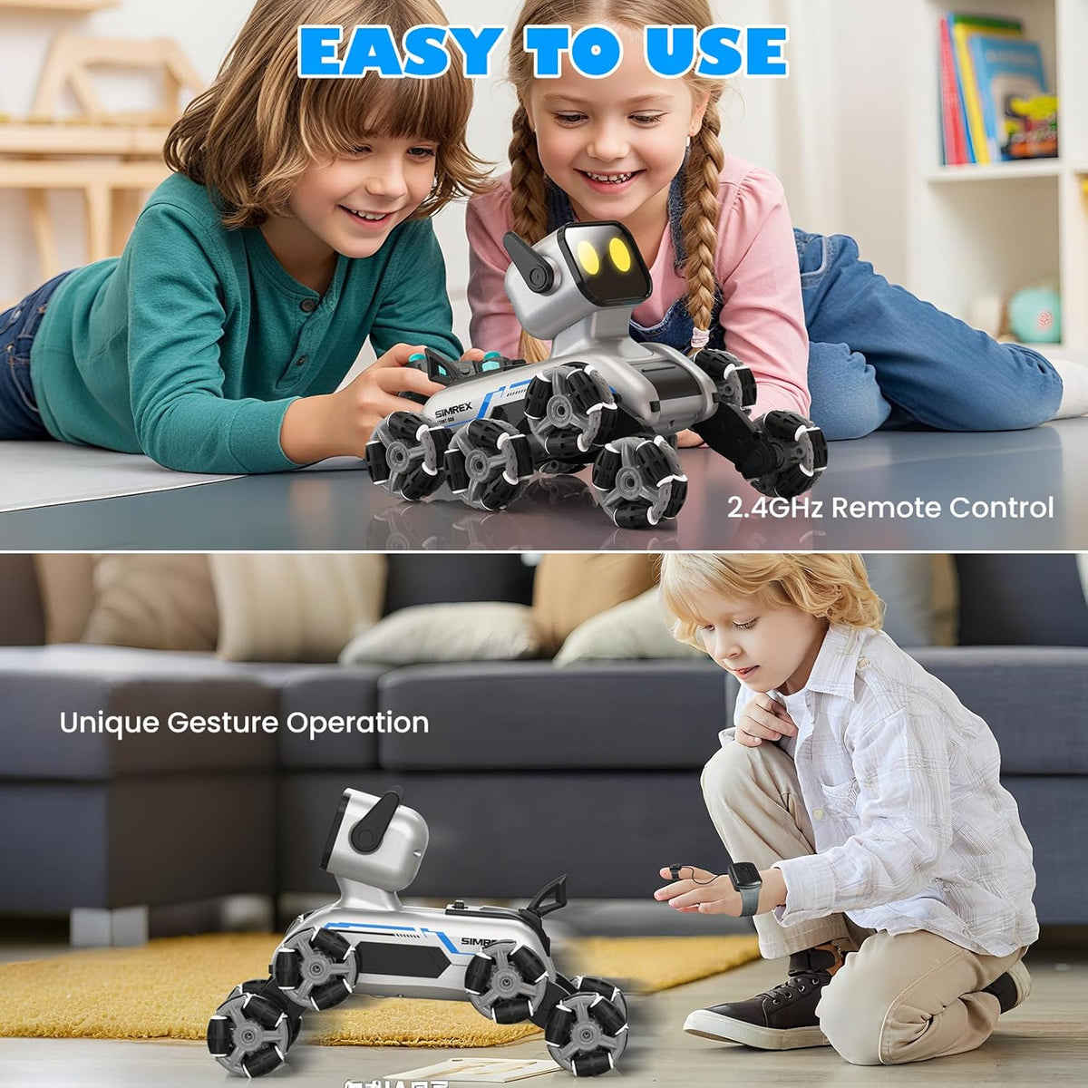 Robot Dog RC Stunt Car Toys - Gesture Sensing Remote Control car with Mecanum Wheels, LED Eyes, 3 Sound Effects, Birthday Gift for Kids Boys Girls