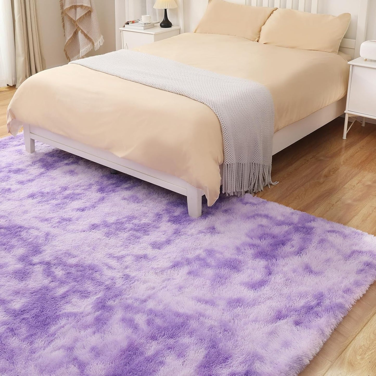Luxury 3x5 Area Rug, Ultra Soft Rugs for Living Room, Plush Carpet Rugs for Bedroom, Non-Slip Indoor Rug for Nursery, Study Room, Playroom, Home Decor, Tie-Dyed Purple