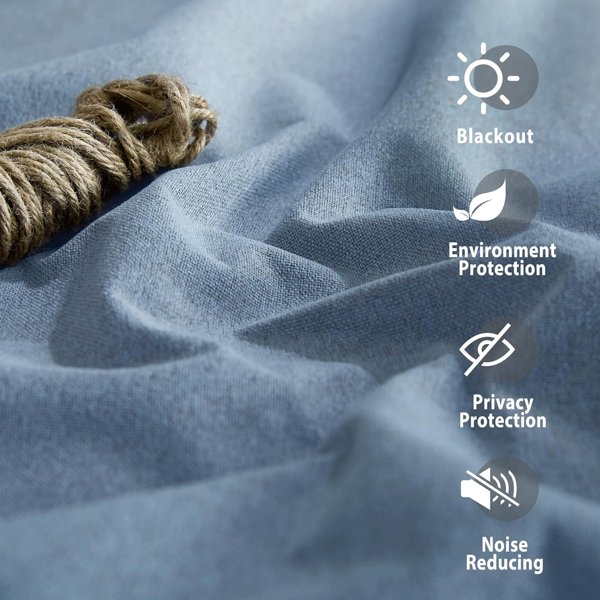 NICETOWN Stone Blue Full Shade Faux Linen Curtain Panels 72" Long, Pair of Energy Smart & Noise Blocking Out Blackout Drapes for Guest Room Window, Thermal Insulated Lined Window Dressing (52 inch)