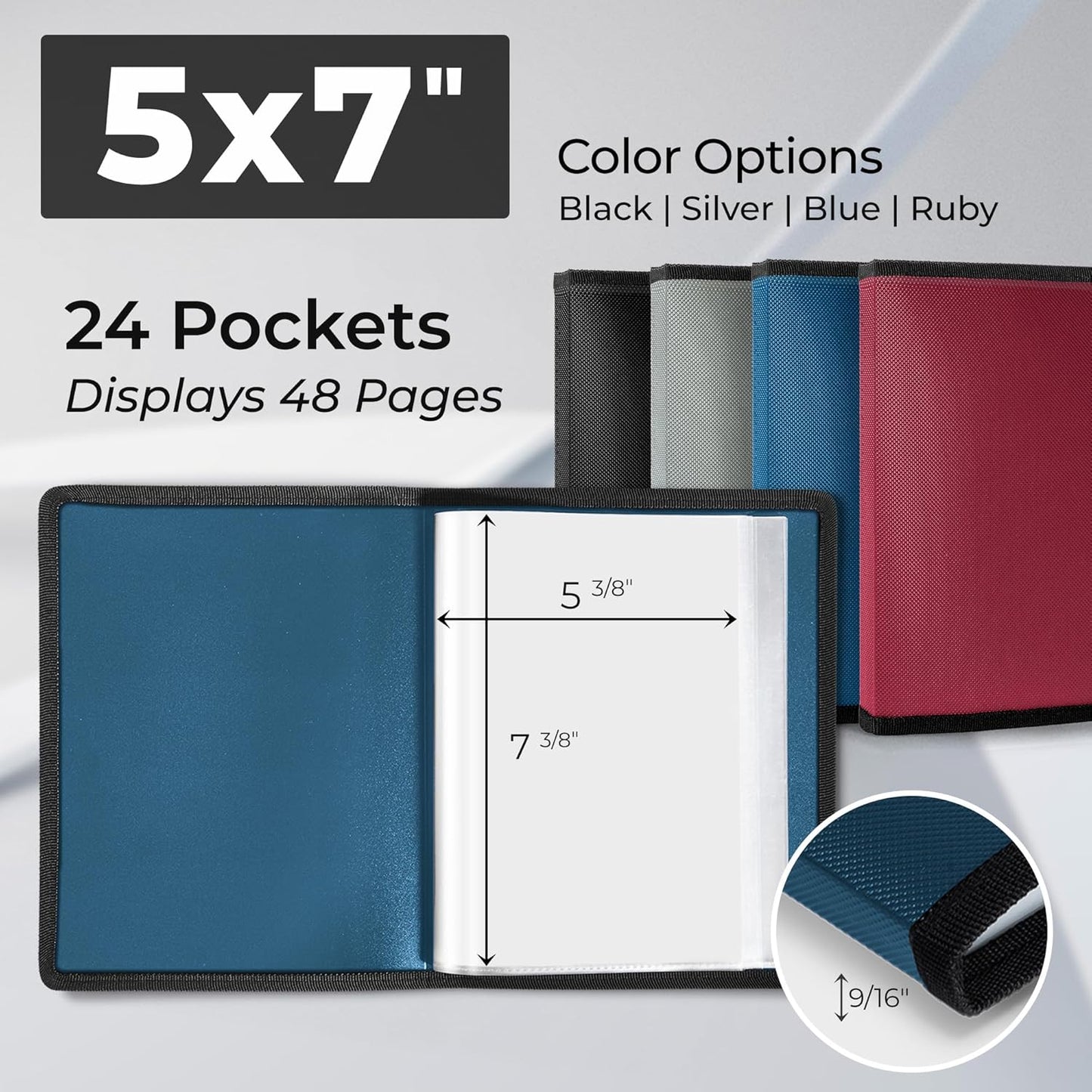 Dunwell Small Photo Album 5x7 (2-Pack, Blue), Mounting Paper, 5 x 7 Photo & Art Portfolio Presentation Binder, 24 Sleeves Display 48 Pages, Professional Picture Book for 5x7 Artwork, Postcards